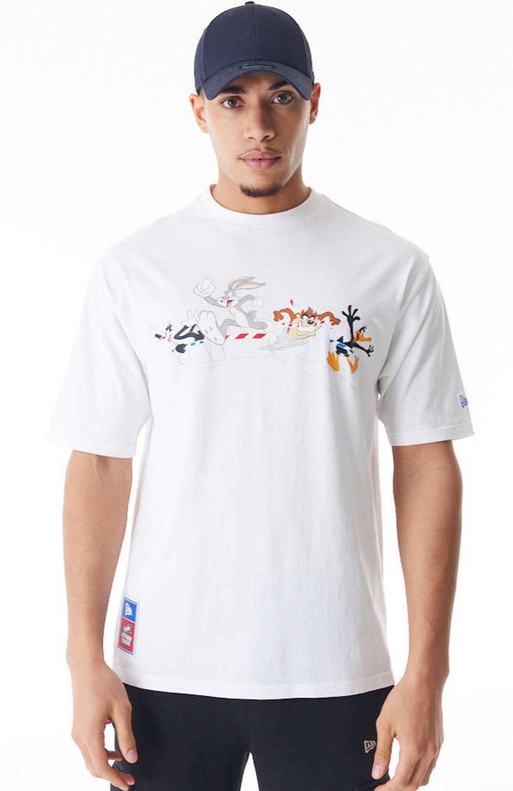 Looney Tunes Team Multi-Character Graphic Oversized White T-Shirt for Men & Women | New Era 9FIFTY Snapback Style | Casual Wear, Cosplay & Fan Merchandise