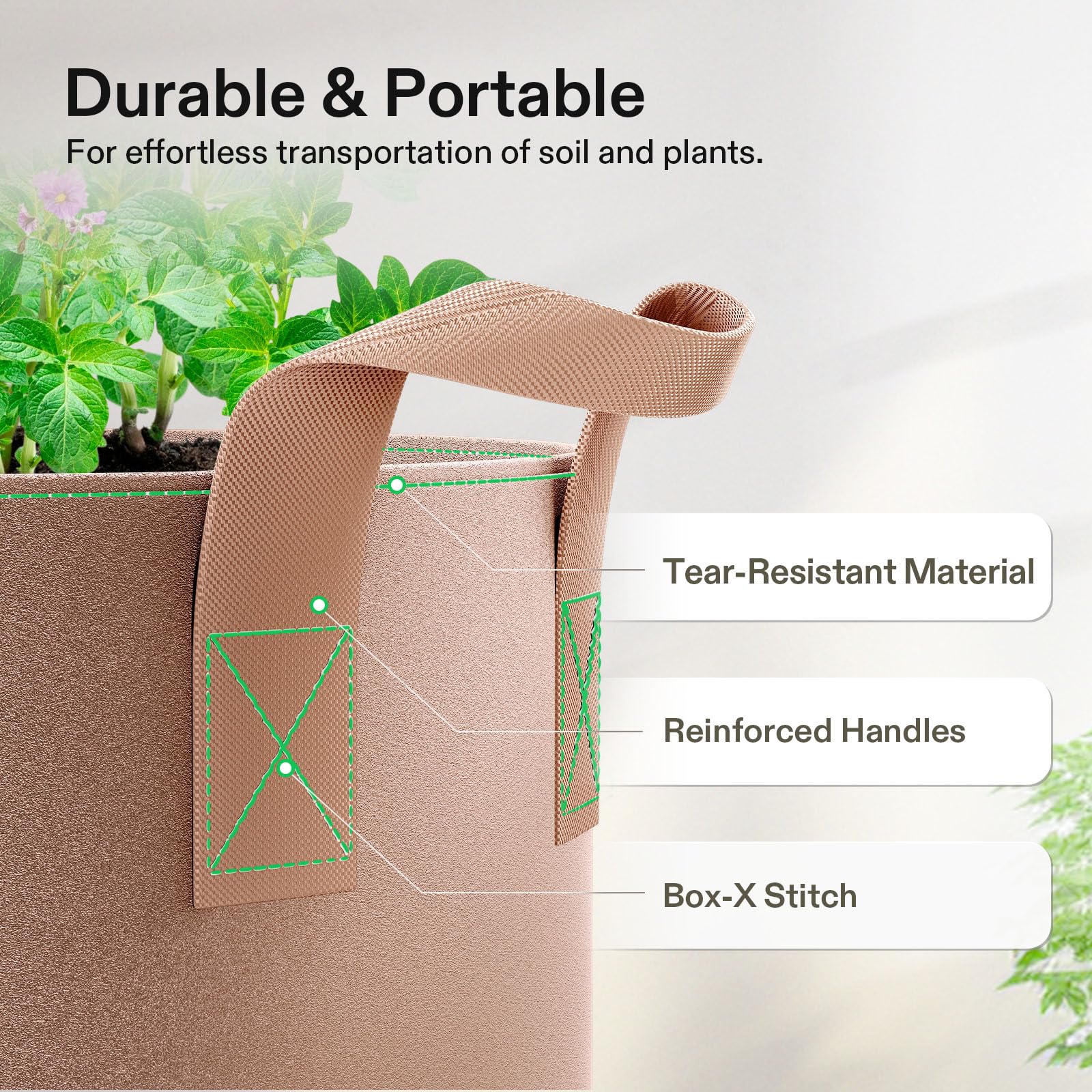 VIVOSUN 5-Pack 7 Gallon Grow Bags - Heavy Duty Thickened Nonwoven Fabric Plant Pots with Reinforced Handles for Indoor/Outdoor Gardening, Vegetables, Flowers & Herbs