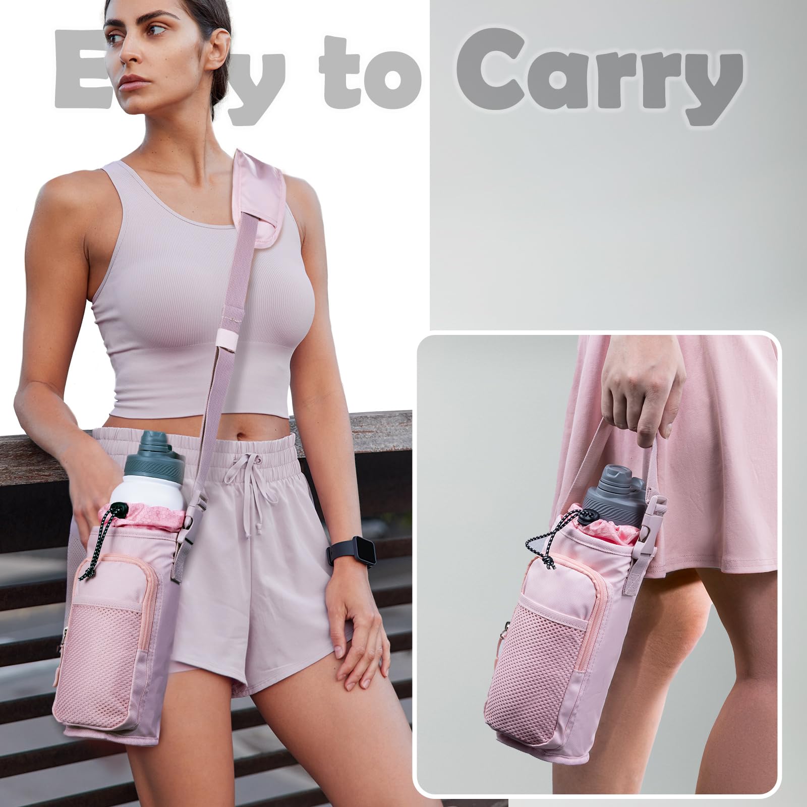 Magnetic Gym Bottle Holder with Phone Pocket - Adjustable Water Bottle Sling Bag for Running, Hiking & Workout - Hands-Free Essentials for Fitness Enthusiasts