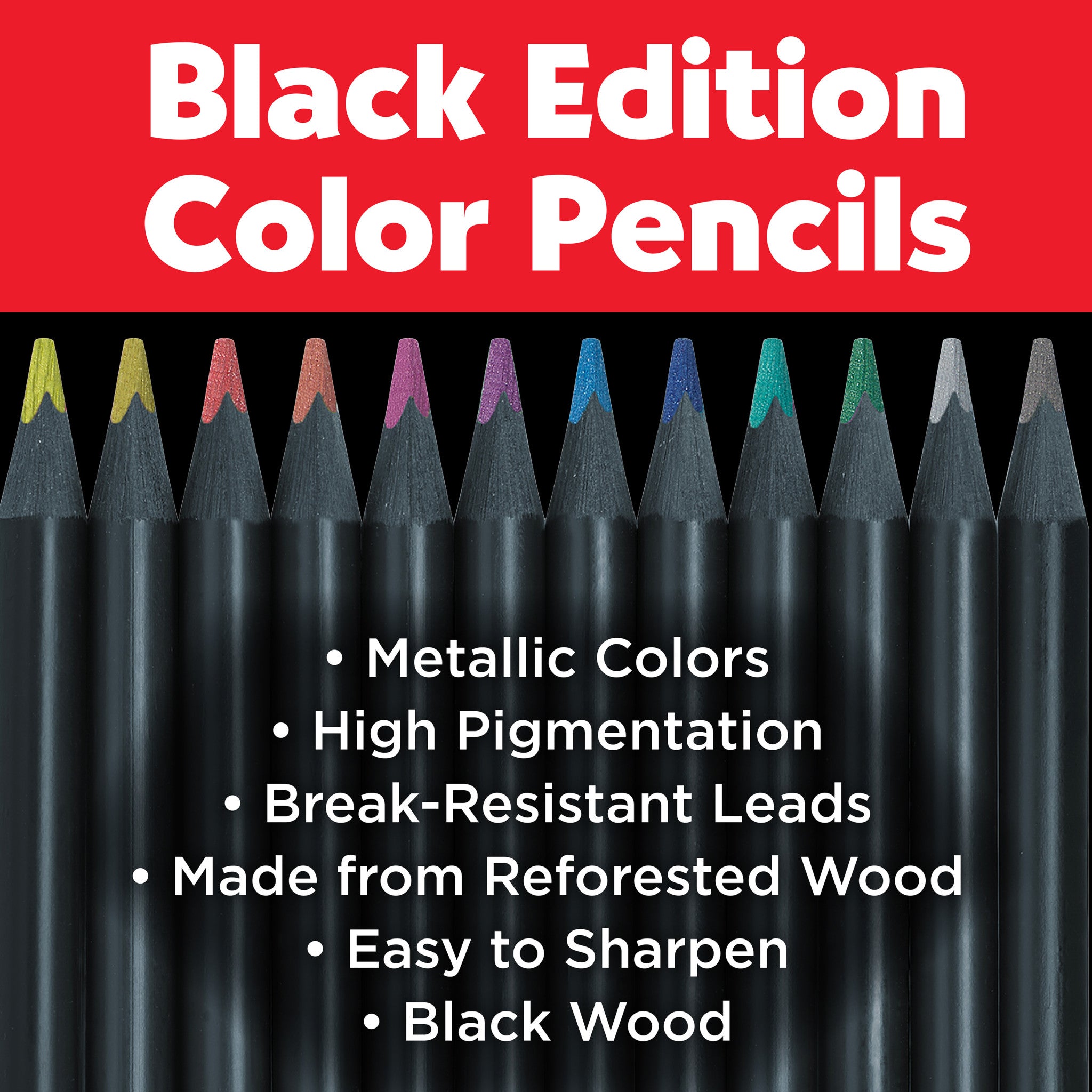 Premium Metallic Black Edition Colored Pencils - Set of 12 Vibrant Colors (#116415) for Professional Artwork, Adult Coloring Books & DIY Craft Projects