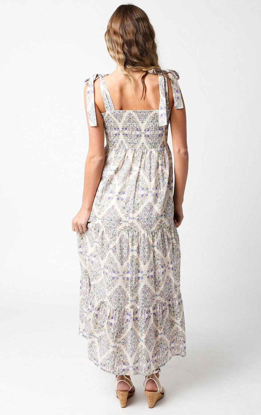 Beige Floral Square Neck Dress for Women - Elegant Summer Midi Dress with Flowy Skirt | Perfect for Weddings, Parties & Date Nights