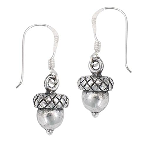 Sterling Silver Acorn Earrings for Women - 925 Solid Silver Dangle Hook Earrings - Fall Autumn Jewelry Gift - Perfect for Thanksgiving, Halloween, and Holiday Parties