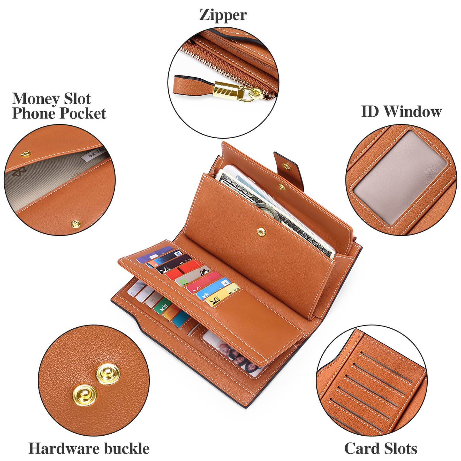 GAEKEAO Women's RFID Blocking Leather Wallet - Large Capacity Purse with Multiple Card Slots & Zipper Coin Pocket | Perfect for Everyday Use, Travel & Gift Giving