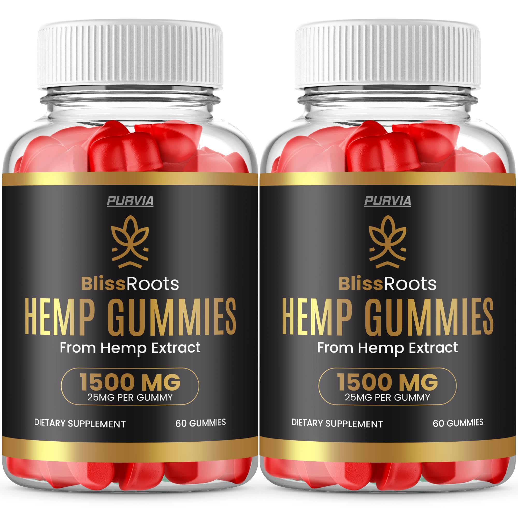 Bliss Roots Hemp Gummies 1500mg (2 Pack) - Maximum Strength CBD Supplement for Stress Relief & Sleep Support - 120 Gummies - Perfect for Daily Wellness & Relaxation