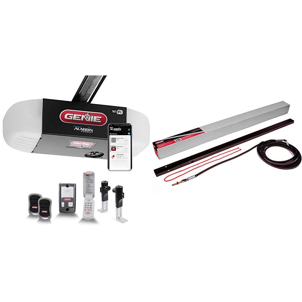 Genie QuietLift Connect Model 3053-TKV Smart Garage Door Opener with GEN39026R Extension Kit for 5-Piece Belt-Drive Tube Rails - Metallic Finish | Perfect for Home Security & Smart Home Automation