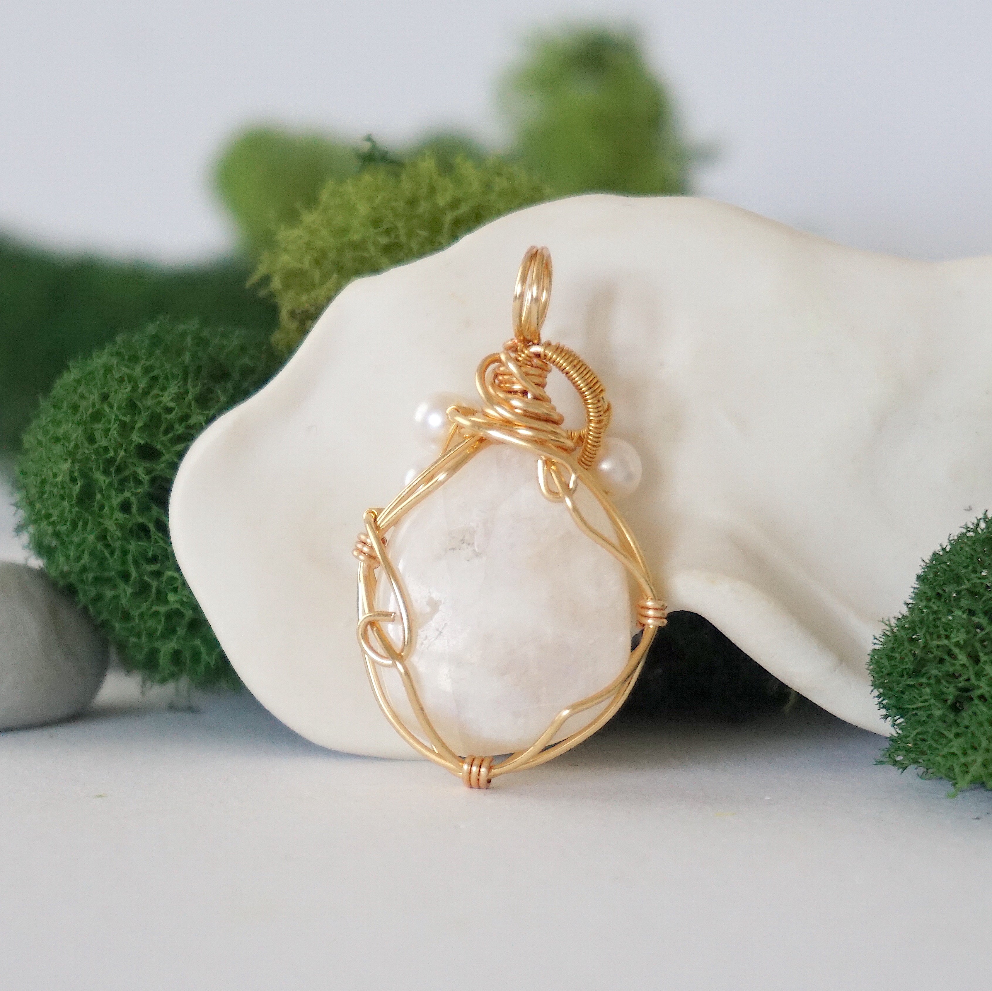 Moonstone and Pearl Necklace - 14K Gold Plated Elegant Jewelry for Women, Perfect for Weddings, Parties & Special Occasions