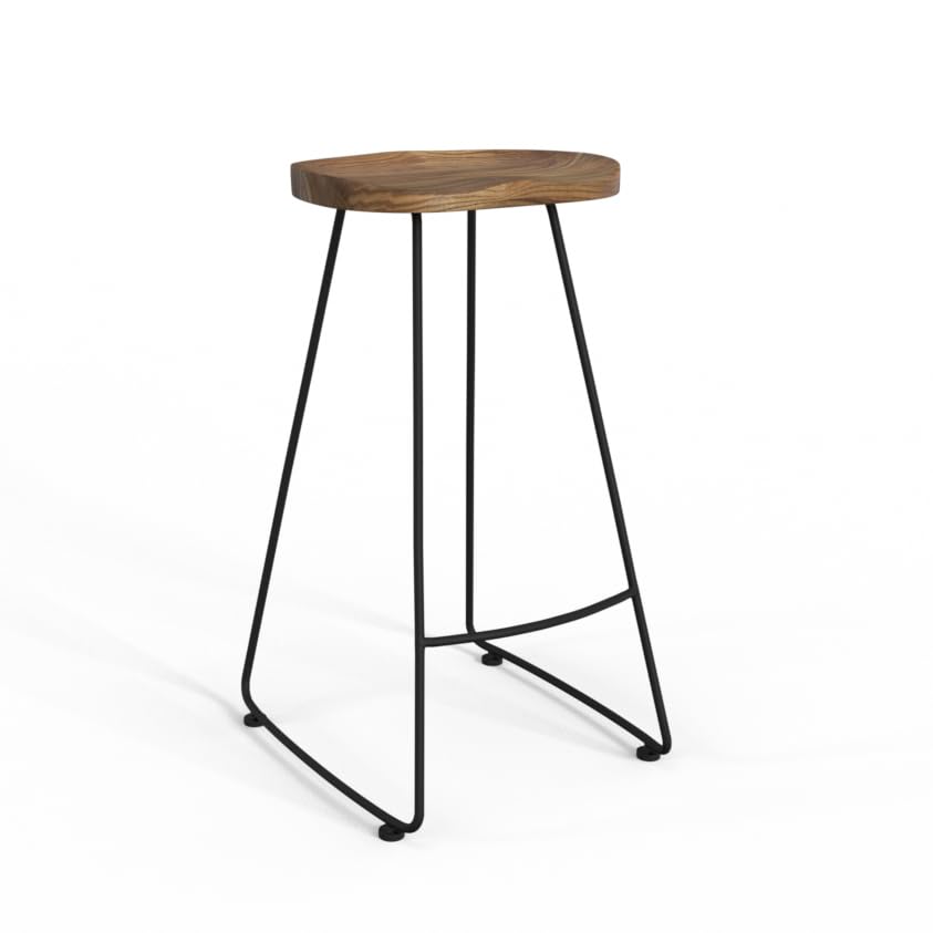 SIMPLIHOME Amberly Rustic Metal 30-Inch Saddle Bar Stools (Set of 2) - Natural/Black Finish for Kitchen Island, Breakfast Bar & Dining Room - Counter Height Stools for Home & Restaurant Use