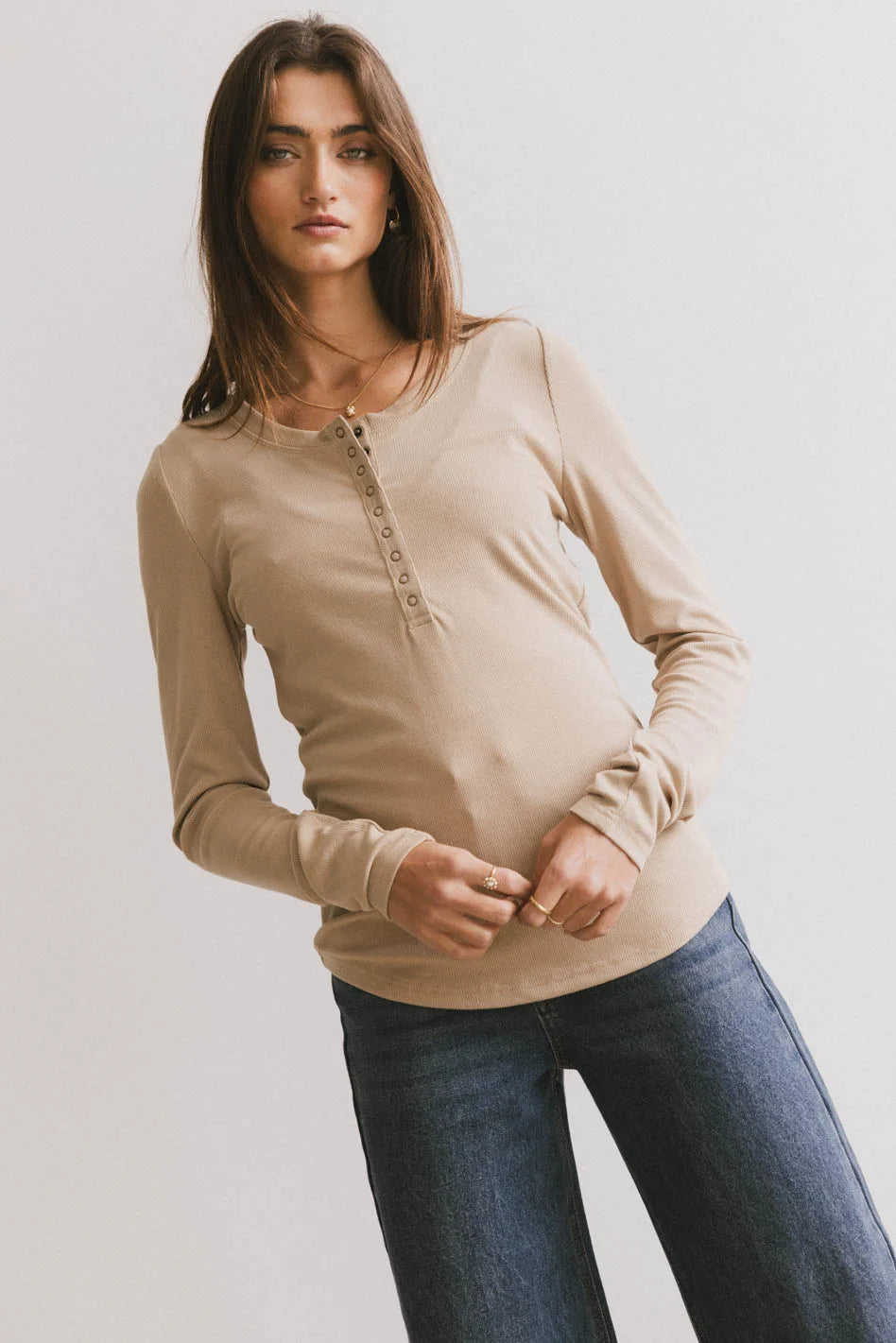 Ivanna Henley Top in Taupe | Women's Casual Knit Sweater | Fall Winter Layering Essential | Perfect for Office, Dates & Weekend Outfits
