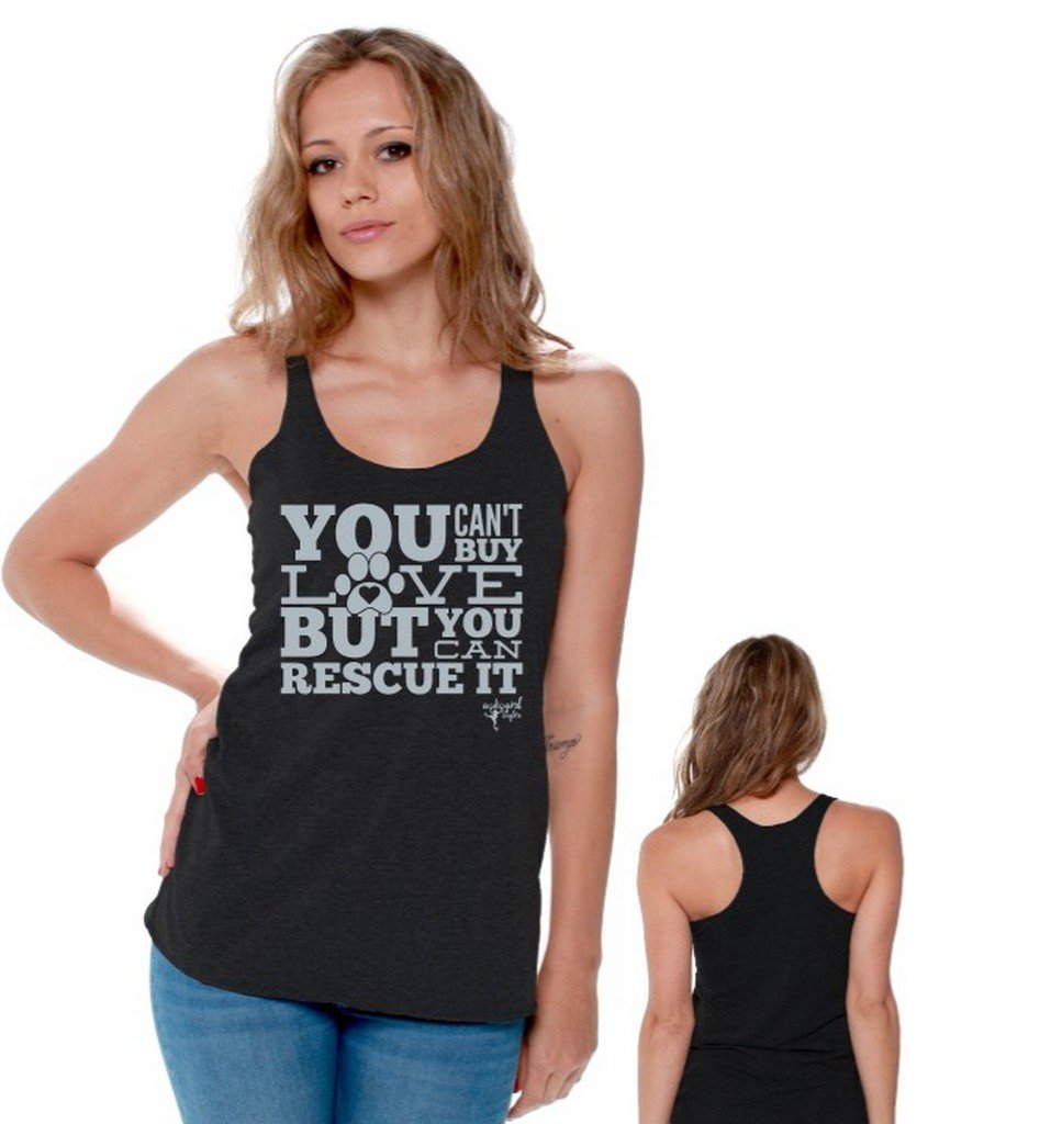 Awkwardstyles 'You Can't Buy Love You Can Rescue It' Racerback Tank Top for Women - Cute Graphic Tee with Matching Bookmark - Perfect for Animal Lovers, Pet Adoption Awareness & Casual Outfits