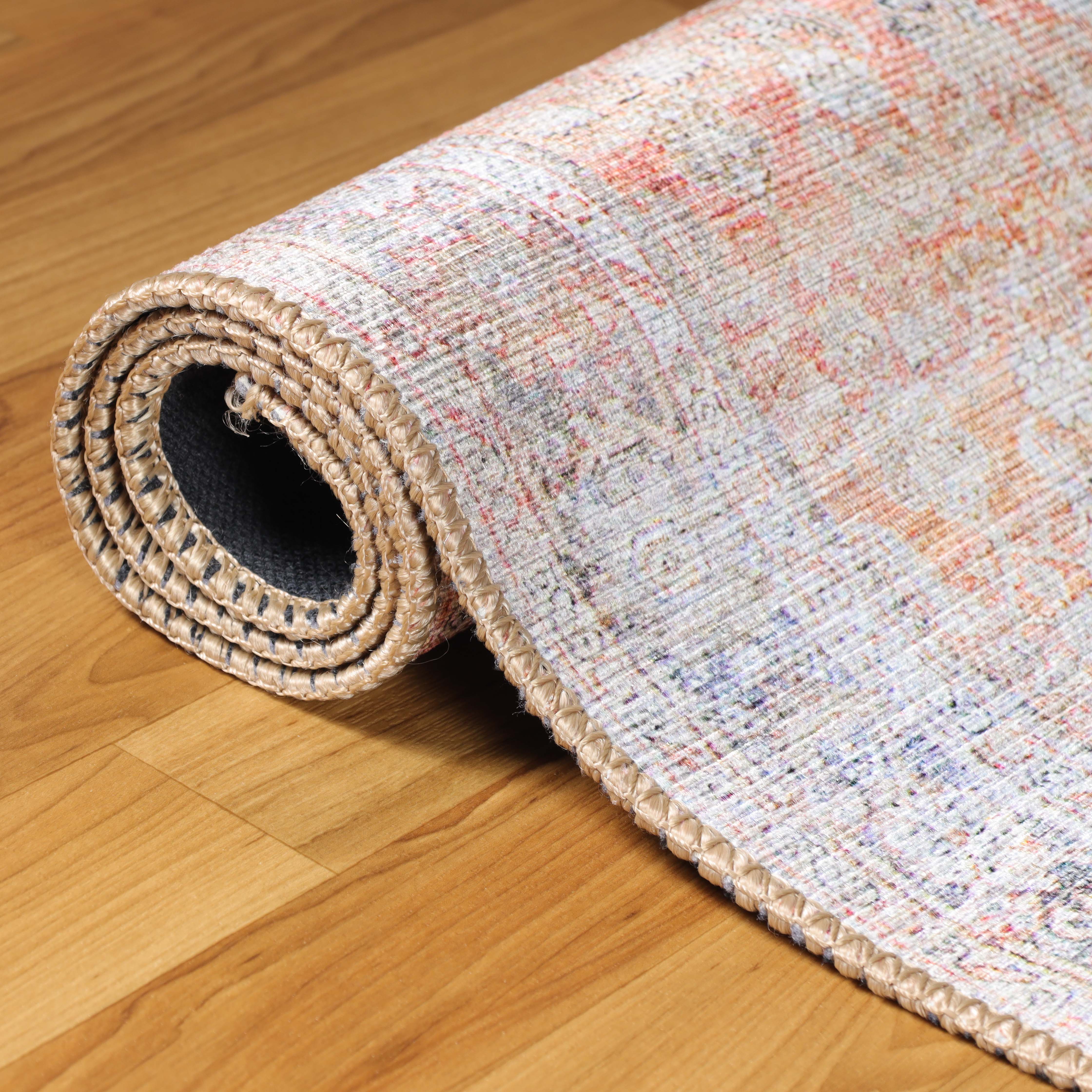 Lottie Distressed Geometric Farmhouse Indoor Area Rug - Soft Non-Slip Boho Chic Living Room Carpet for Home Decor, Bedroom & Office