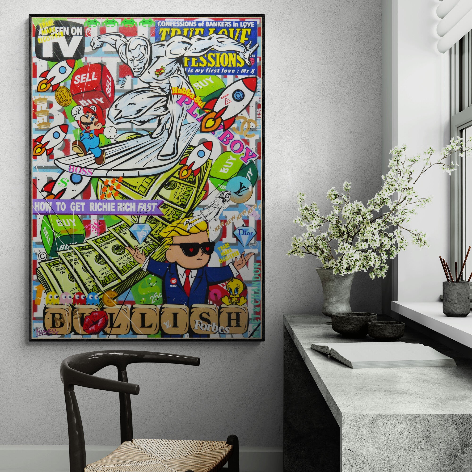 Money Safari 100cm x 140cm Monopoly Man Textured Urban Pop Art Canvas Painting - Modern Wall Decor for Living Room, Office & Game Room