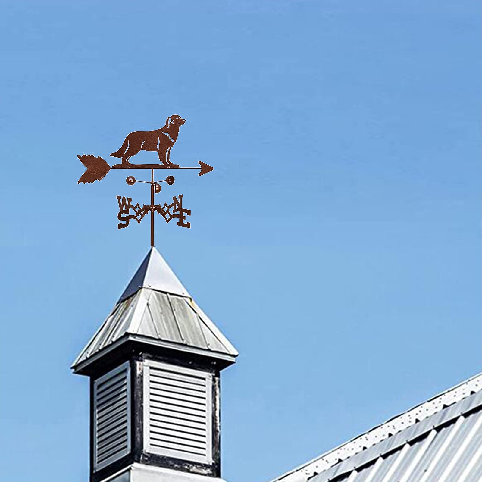 Golden Retriever Weather Vane - Durable Farmhouse Wind Direction Indicator with Animal Ornament, Rustic Courtyard & Garden Stake Decoration for Outdoor Farm, Yard, and Patio Use