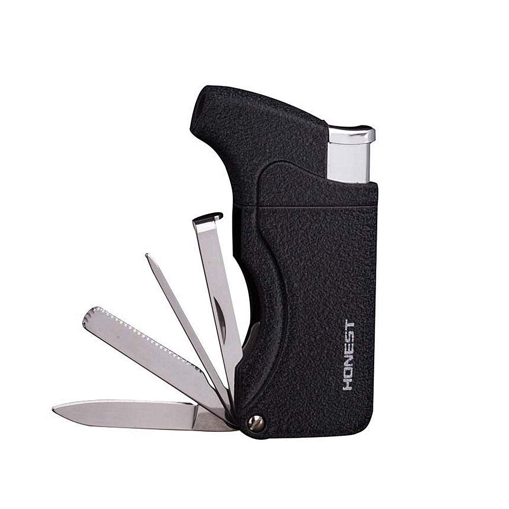 5-in-1 Windproof Refillable Lighter with Pipe Cleaner for Cigars & Tobacco Pipes (Silver) - Outdoor Smoking Essential