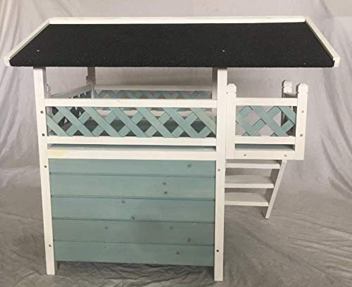 Seny Outdoor Wooden Cat House with Escape Door & Stairs - Blue - Weatherproof & Durable Pet Shelter for Indoor & Outdoor Use - Perfect for Backyard, Garden, or Patio