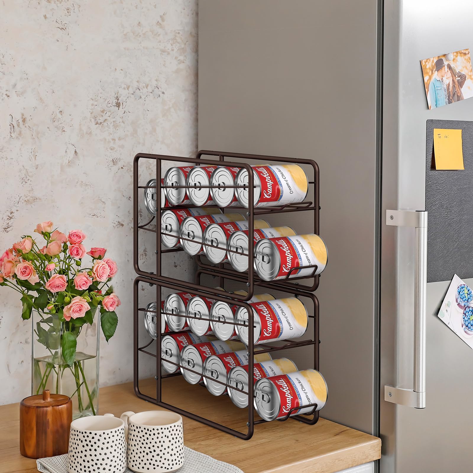 MOOACE 4 Pack Stackable Can Dispenser Rack - Bronze Canned Food Organizer for Kitchen Cabinet, Pantry & Countertop Storage | Perfect for Soda, Beer & Soup Can Organization