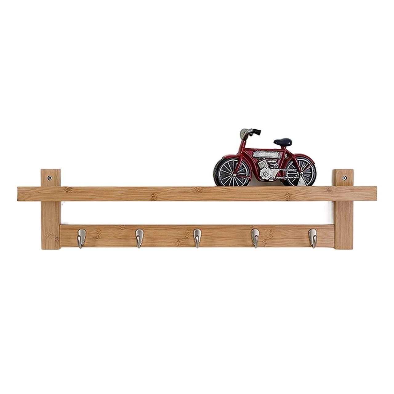 Wooden Wall Mounted Coat Rack with Storage Shelf - 5 Hooks for Entryway, Hallway, Bathroom, Living Room & Bedroom - Natural Log Color - Perfect for Organizing Coats, Hats, Bags & Accessories