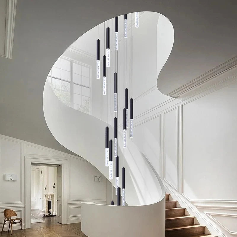 Modern Black Foyer Chandelier for High Ceiling - Elegant Entryway Lighting Fixture for Grand Hallways, Staircases & Luxury Homes