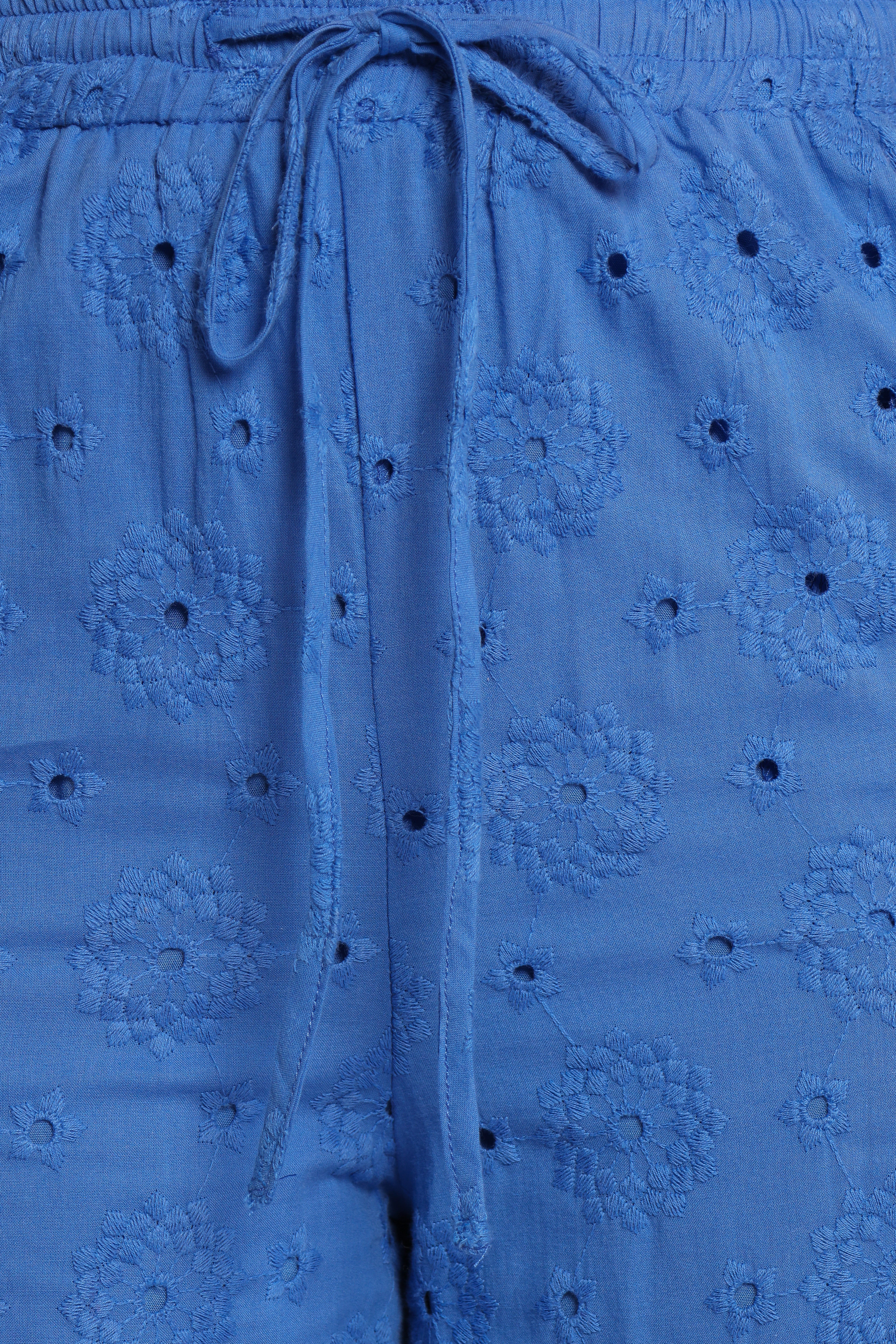 Katya Embroidered Women's Pants - Cobalt Blue Boho Style Cotton Trousers for Casual Wear & Summer Outfits