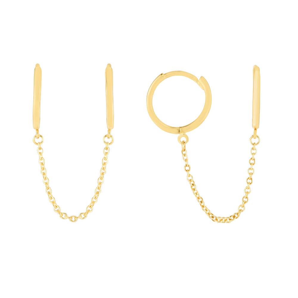 14K Gold Double Pierced Huggie Earrings for Women - Minimalist Hoop Earrings for Everyday Wear, Date Night & Special Occasions