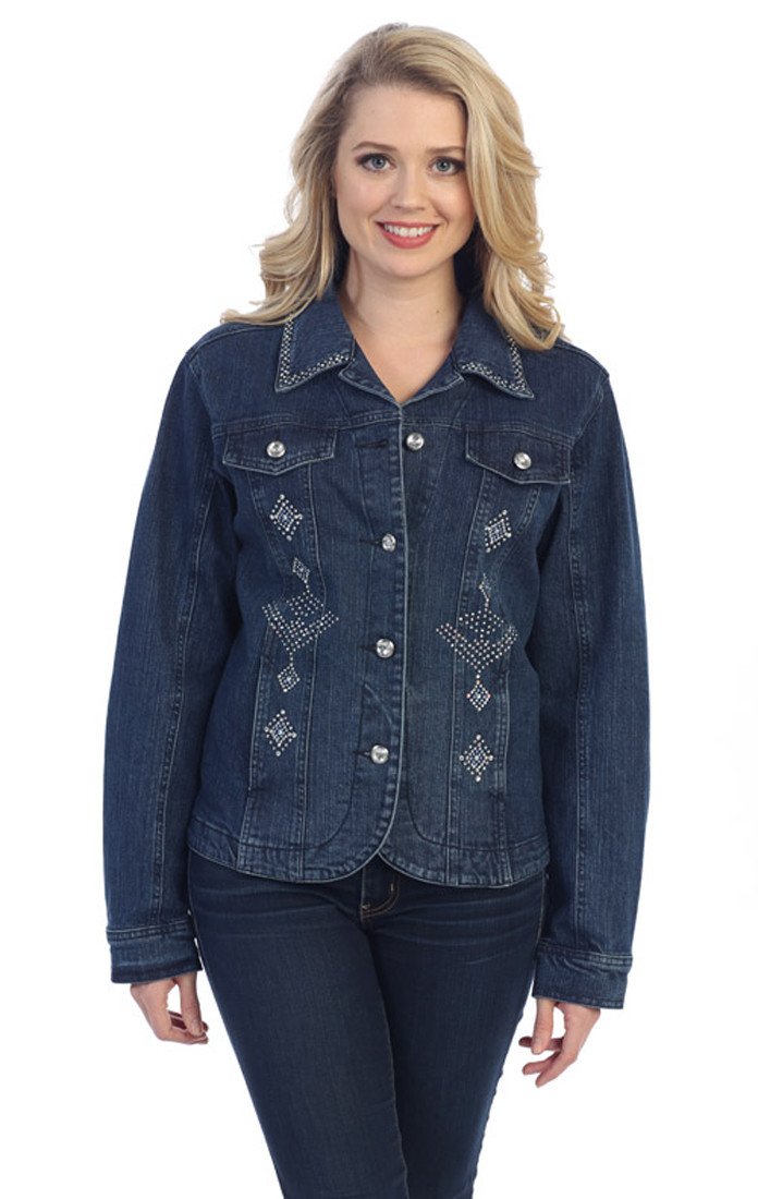 Sparkling Diamond Crystal Black Denim Jacket for Women - Long Sleeve Rhinestone Embellished Biker Style - Perfect for Night Out, Party Wear & Fashion Statement