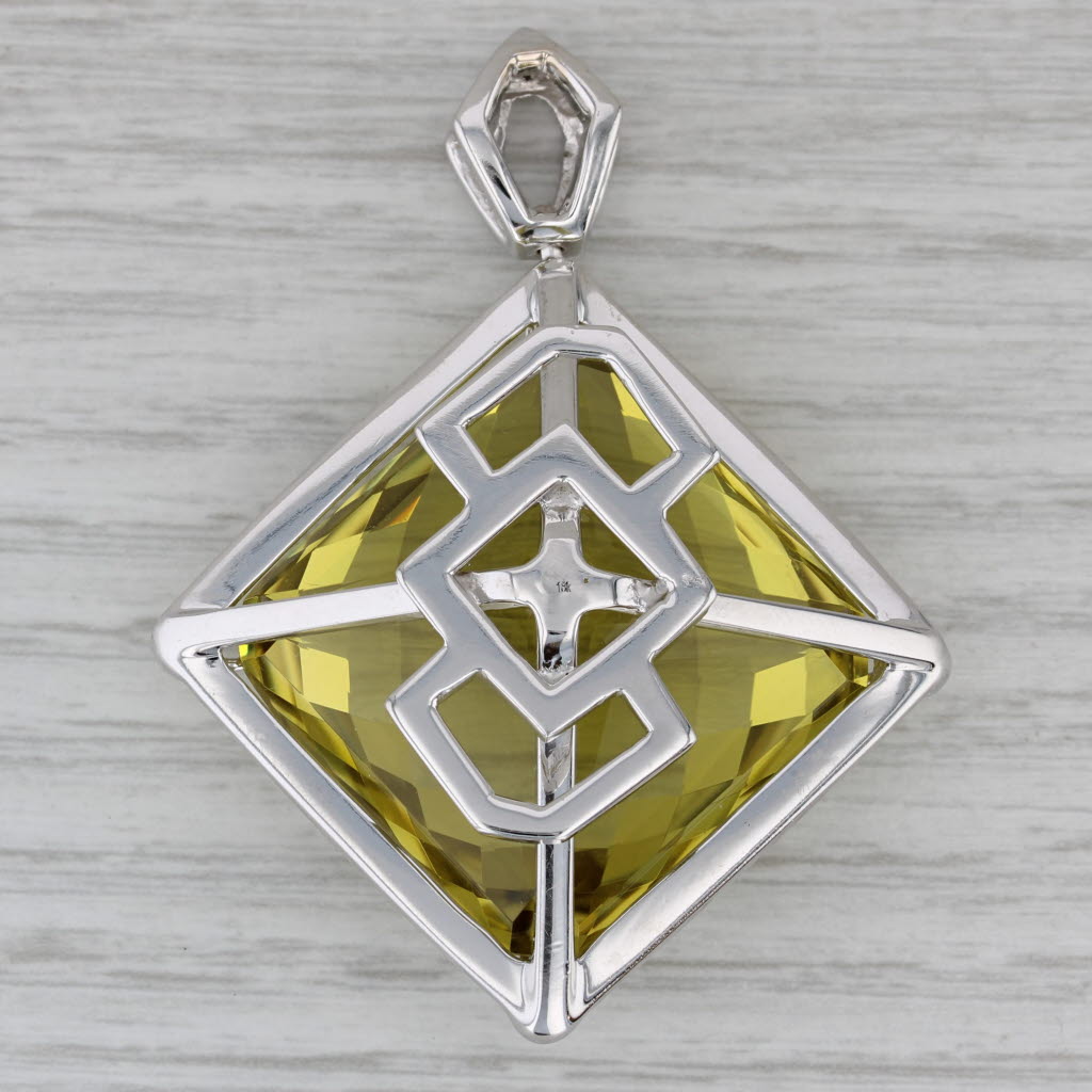 93.76 Carat Lemon Quartz Diamond Halo Statement Pendant Necklace in 18K White Gold - Elegant Jewelry Gift for Women, Perfect for Weddings & Special Occasions