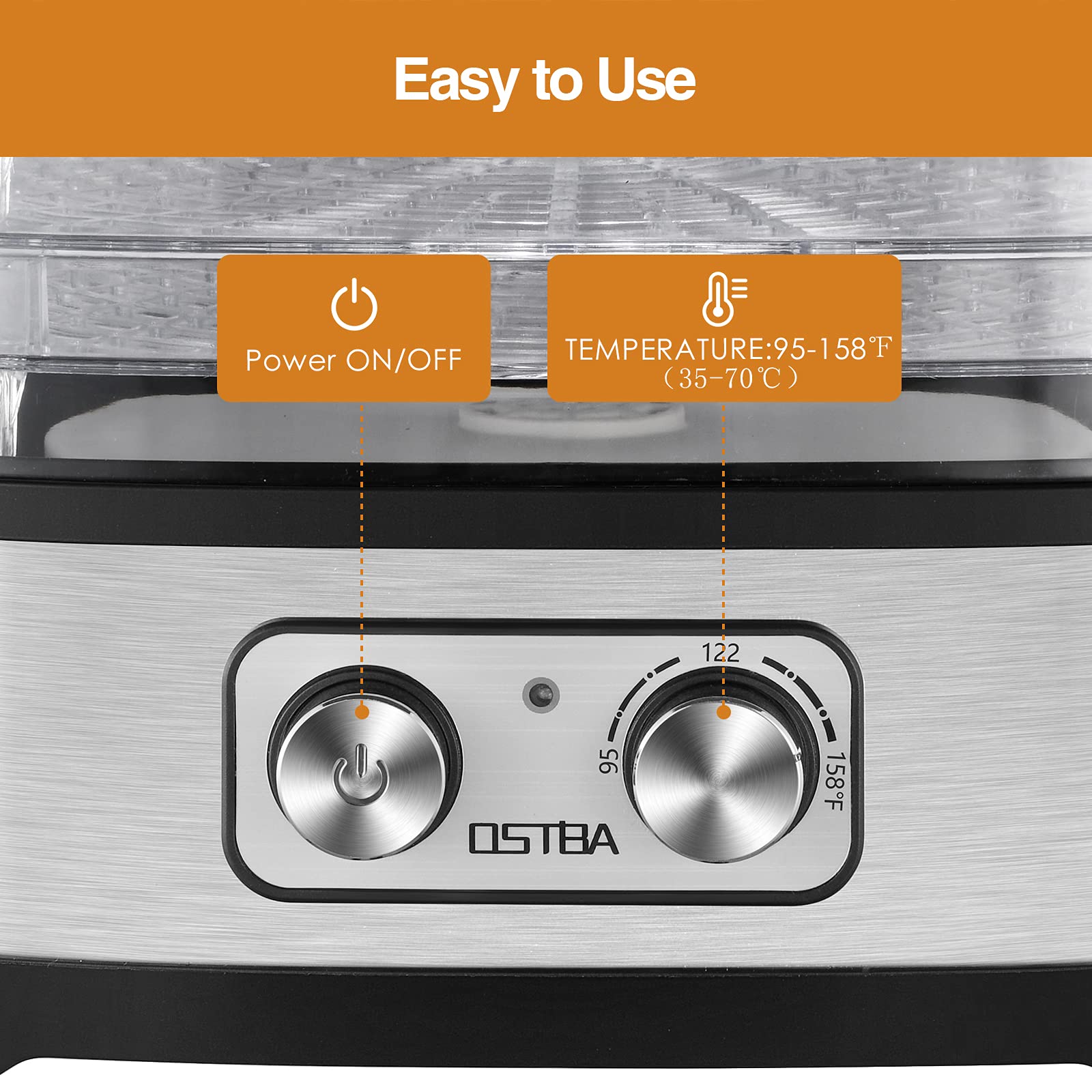 OSTBA Electric Food Dehydrator Machine - 5 BPA-Free Trays for Jerky, Fruits, Herbs & Vegetables | Adjustable Temperature Control, Dishwasher Safe, 240W with Recipe Book | Perfect for Home Drying, Snack Making & Food Preservation