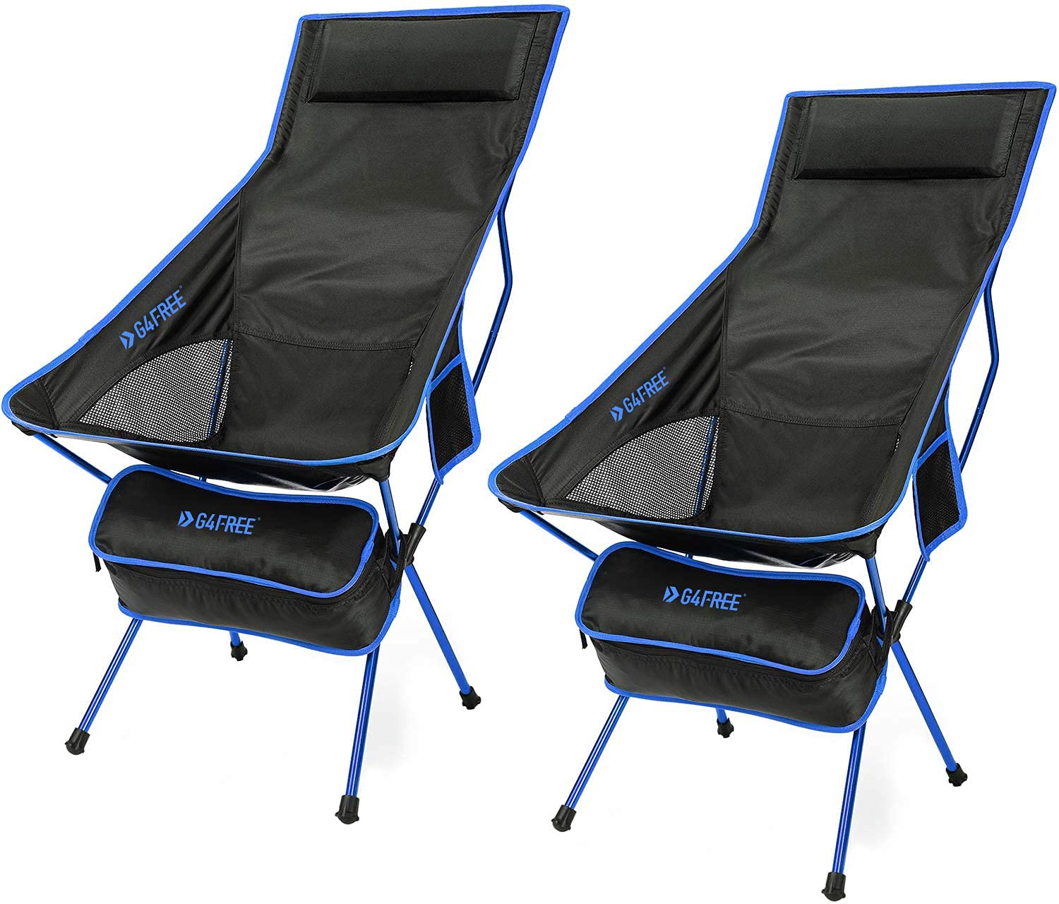 G4Free Upgraded 2 Pack Portable Lightweight Folding Camping Chairs with Headrest & Storage Pocket - High Back Support for Outdoor, Hiking, Backpacking, Picnic, Beach, Festival & Travel - Perfect for Camping Trips, Backyard Relaxation and Outdoor Events
