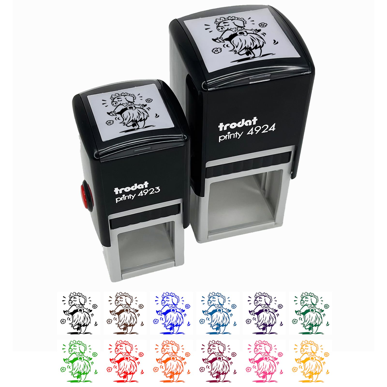 Hawaiian Luau Hula Pig with Lei Self-Inking Rubber Stamp - 1 Inch Small Stamp for Crafts, Scrapbooking & Party Invitations - Black Ink Stamper for DIY Projects & Hawaiian Theme Decorations