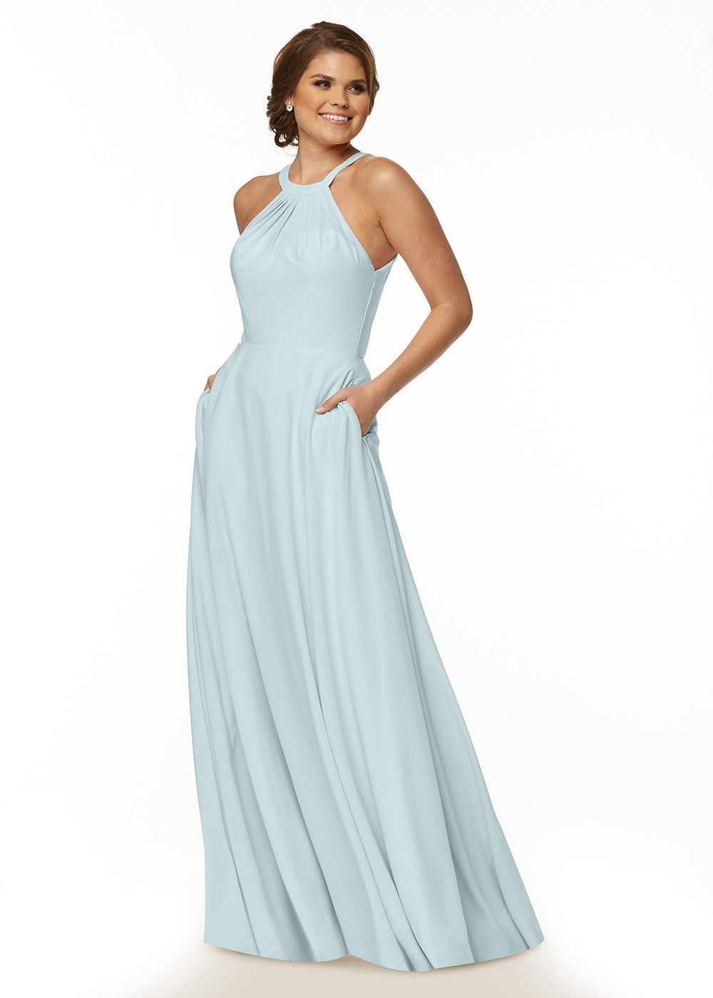 Elegant 83002 Stretch Chiffon A-Line Bridesmaid Dress with Adjustable Halter Neck - Perfect for Weddings, Formal Events & Special Occasions
