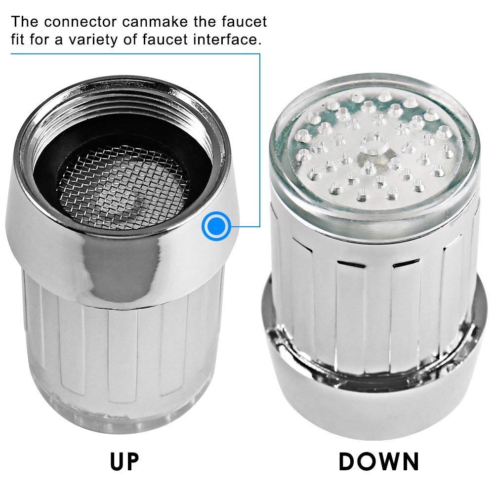 3-Color Temperature Sensitive LED Faucet Aerator - Gradient Light Shower Head for Kitchen, Bathroom, Sink (3 Pack) - Perfect for Kids Hand Washing, Dish Cleaning & Water Conservation