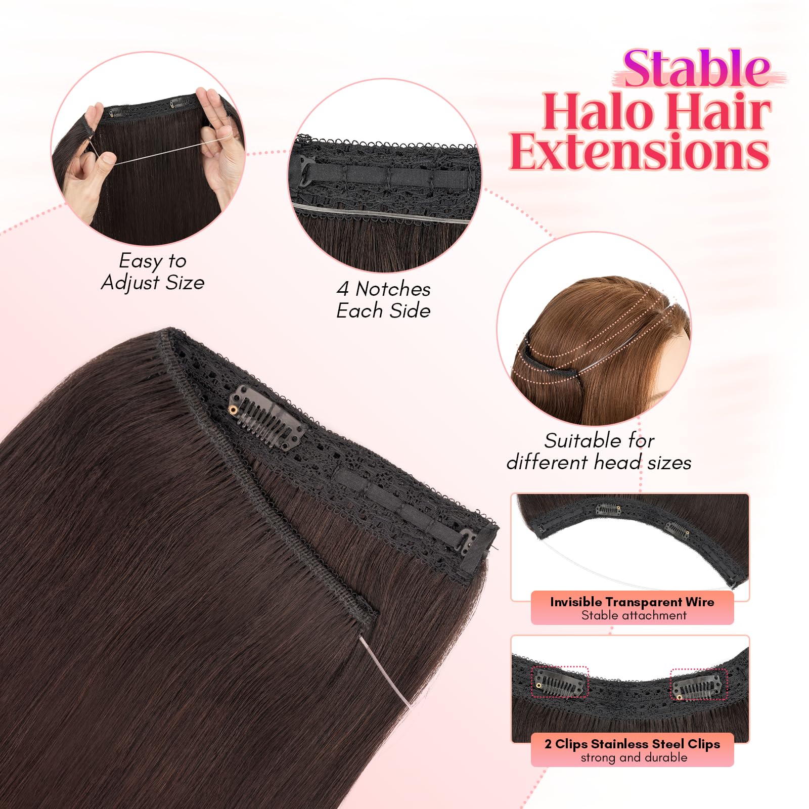 Premium 100% Human Hair Halo Extensions 22