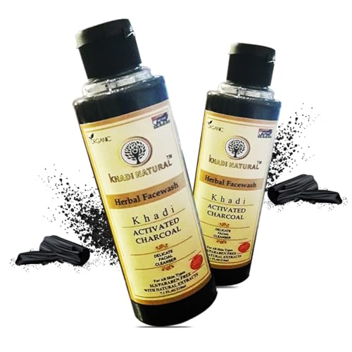Khadi Natural Charcoal Face Wash 120ml (Pack of 2) - Deep Cleansing & Detoxifying for Acne-Prone Skin | Oil Control & Blackhead Removal | Daily Skincare Routine for Men & Women