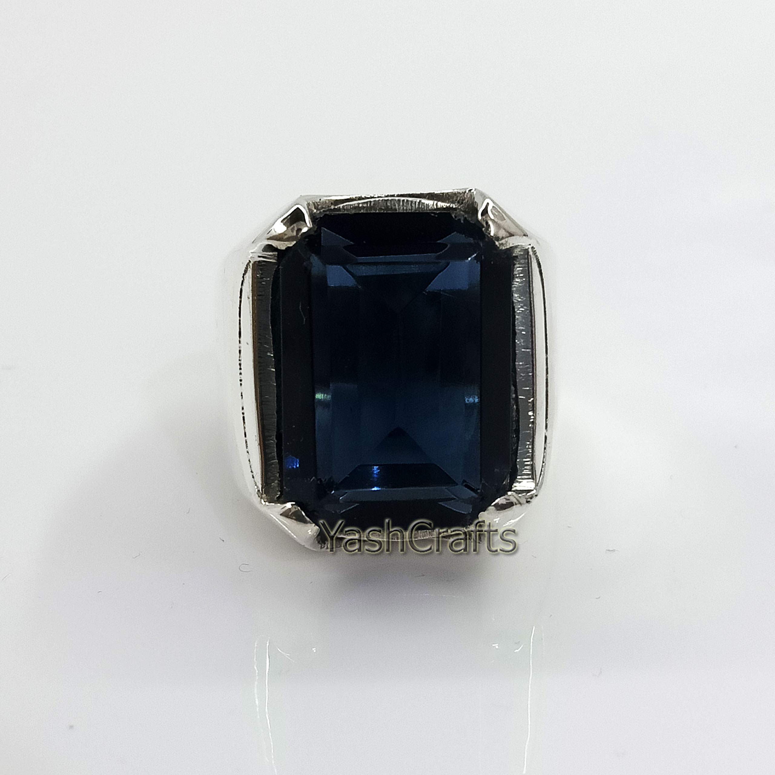 Hydro Blue Sapphire Ring for Men - 925 Sterling Silver Statement Ring | Engagement, Wedding & Anniversary Ring | Hydro Gemstone Jewelry Gift for Him - Perfect for Christmas, Proposals & Special Occasions