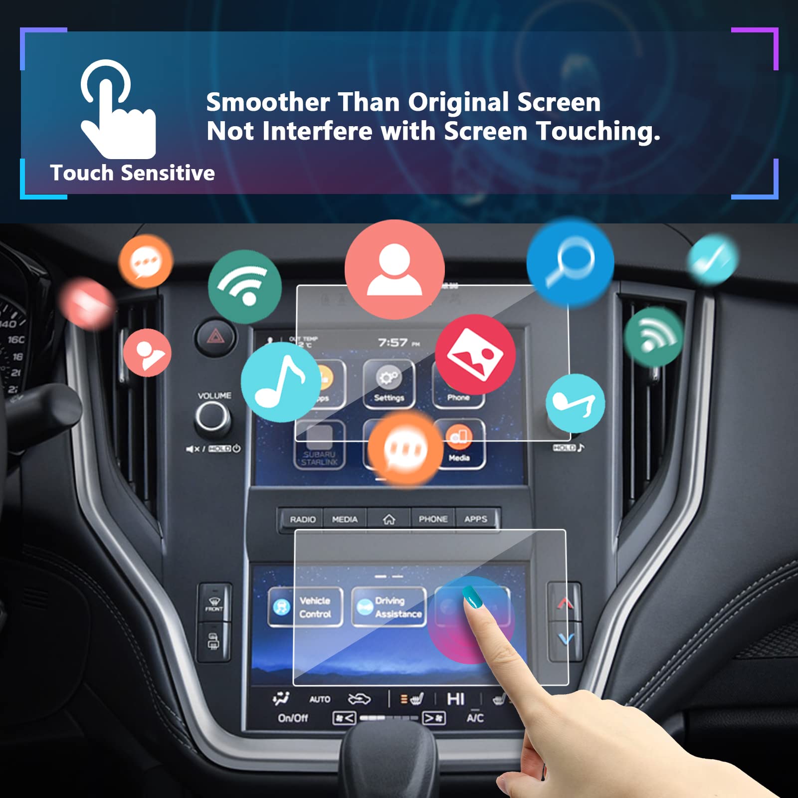 2020-2025 Subaru WRX Outback Legacy Forester Touch Screen Protector - 7 Inch Tempered Glass [2 Pack] - Anti-Scratch & HD Clarity for Car Navigation Display Protection