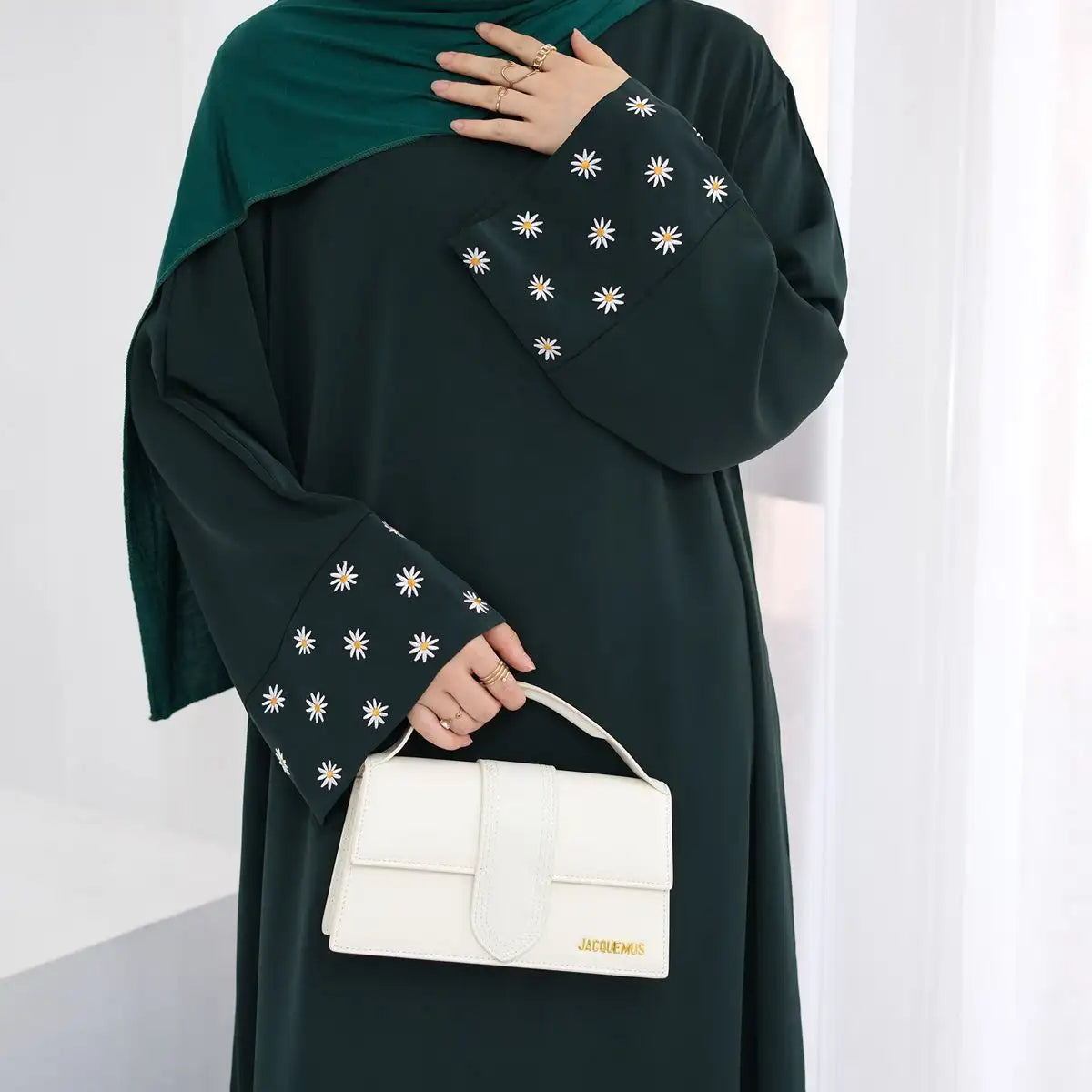 Elegant Daisy Embroidery Nida Abaya Dress for Women - Modest Islamic Fashion for Prayer, Eid, and Special Occasions
