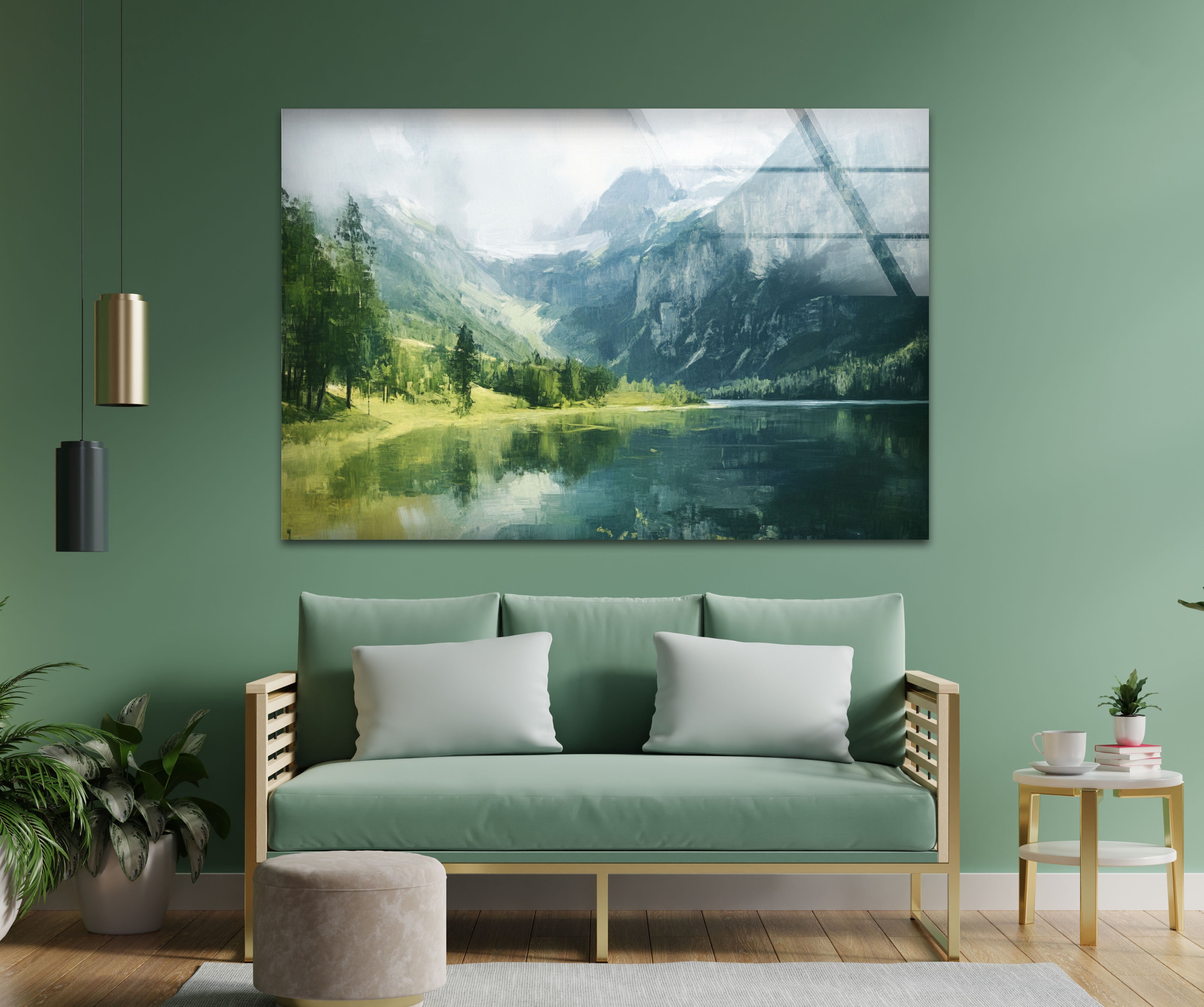 Alpine Serenity Landscape Glass Wall Art - Nature Inspired Home Decor for Living Room, Bedroom & Office - Perfect Gift for Housewarming & Interior Design