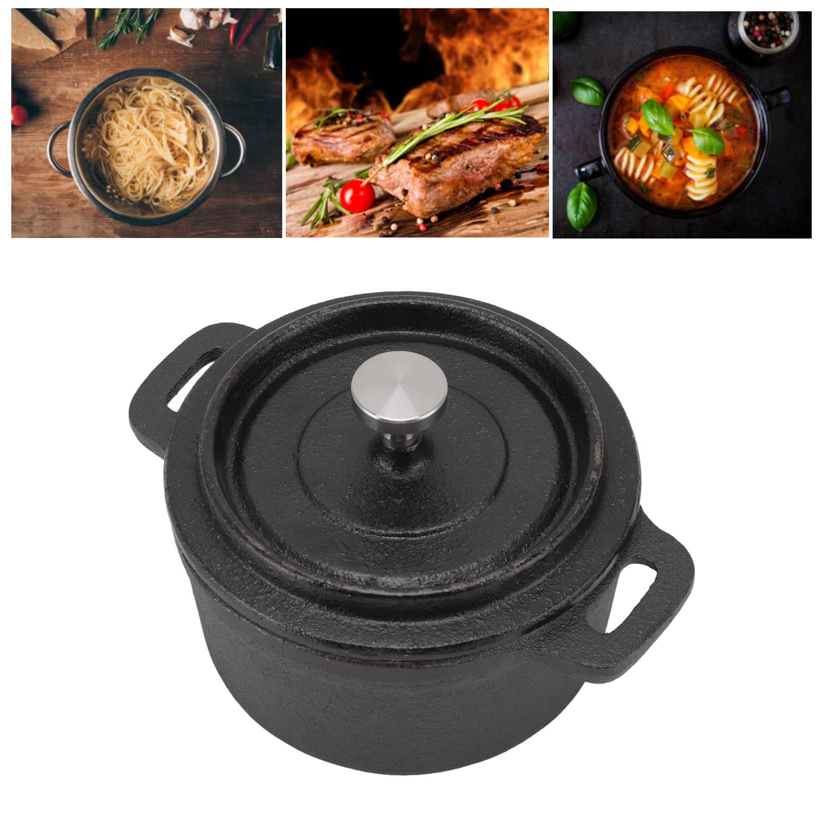 Heavy Duty Round Cast Iron Dutch Oven with Lid - 5QT Enameled Cookware for Gas, Electric & Induction Stovetops - Perfect for Braising, Stewing, Baking & Outdoor Camping Cooking