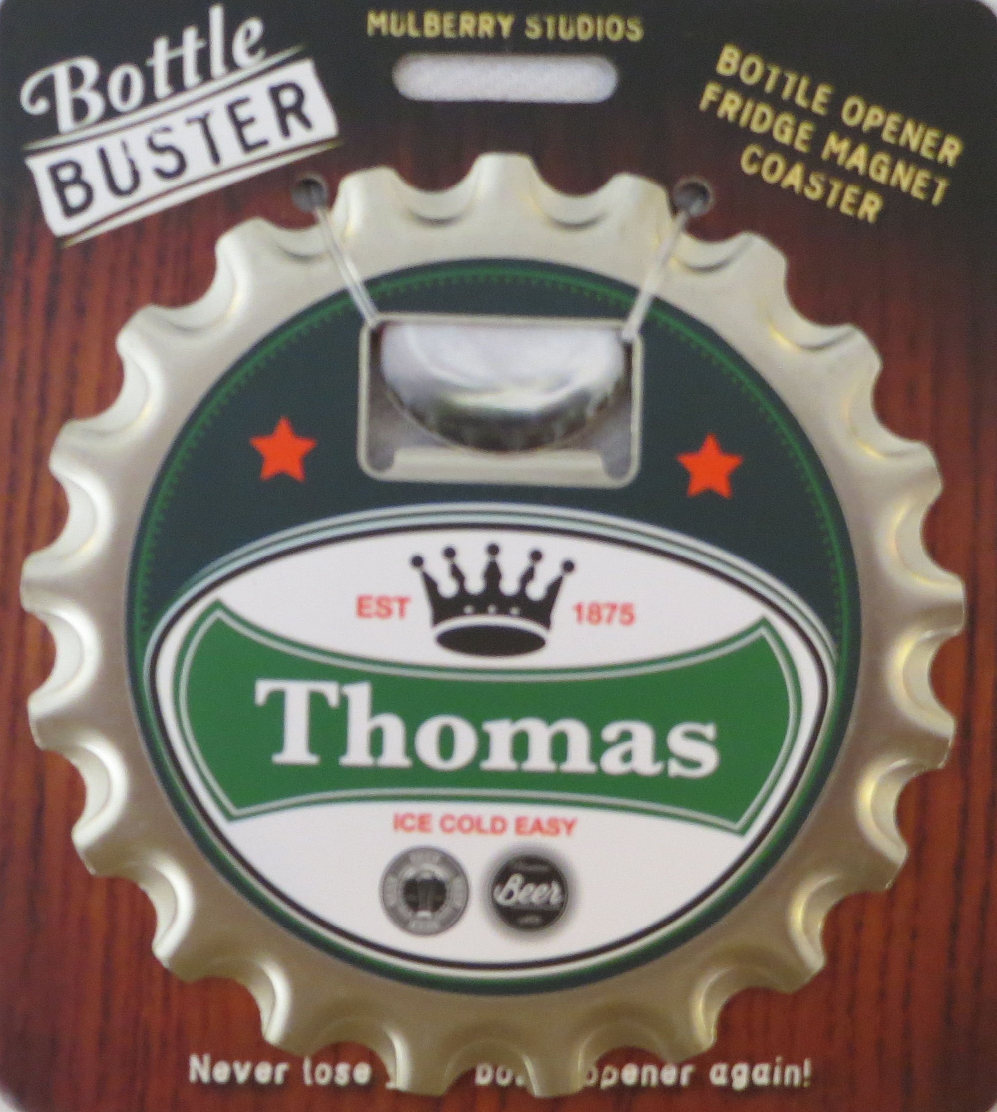 Mulberry Studio 3-in-1 Bottle Opener, Fridge Magnet & Coaster Set - Thomas - Perfect for Kitchen, Bar & Home Decor Accessories