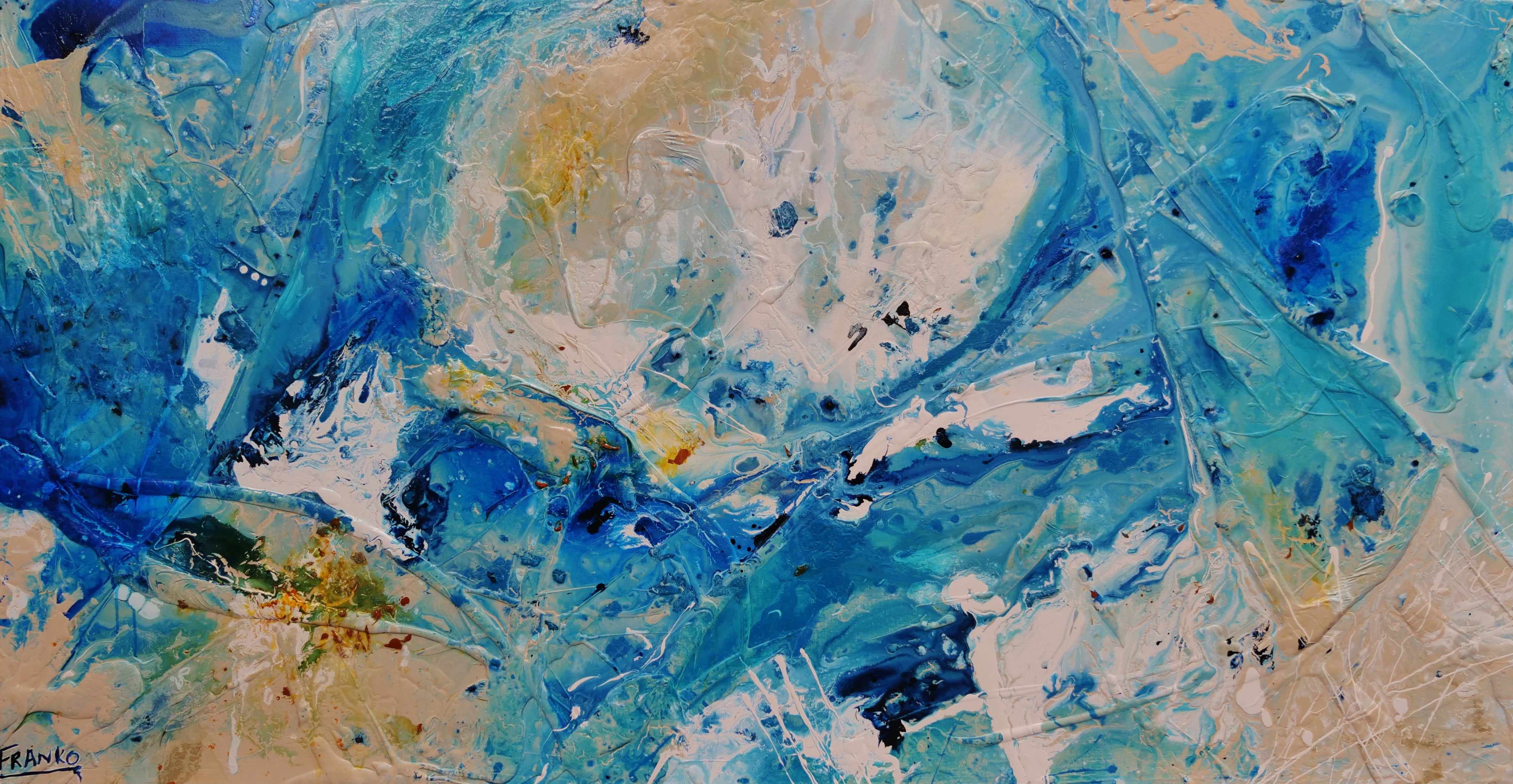 Abstract Blue Cream Textured Painting - 190cm x 100cm Modern Wall Art for Living Room, Bedroom & Office Decor | Aquarius Collection