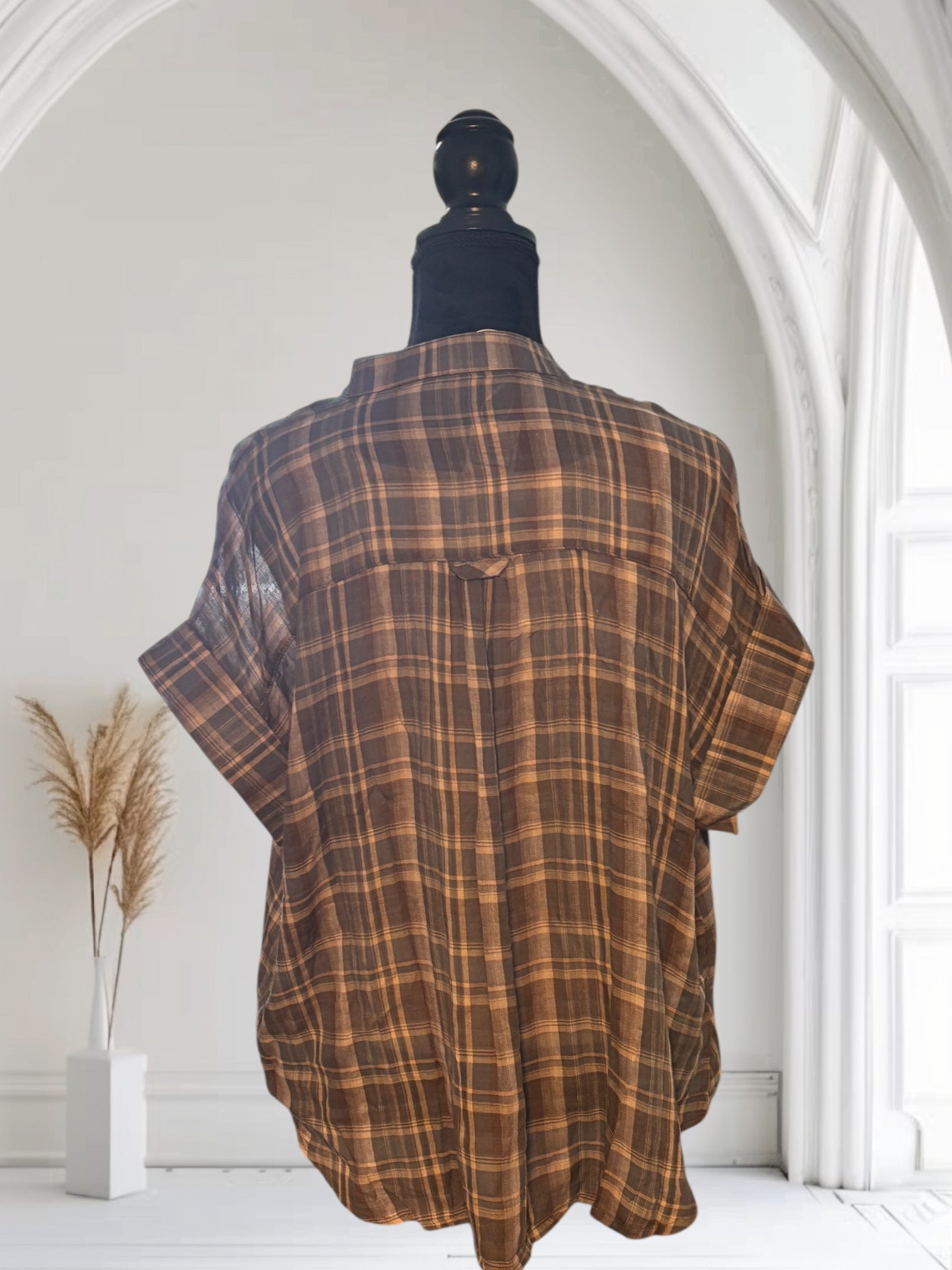 Women's Plaid Short Sleeve Button Up Shirt - Casual & Stylish Summer Top for Work, Outing, and Travel