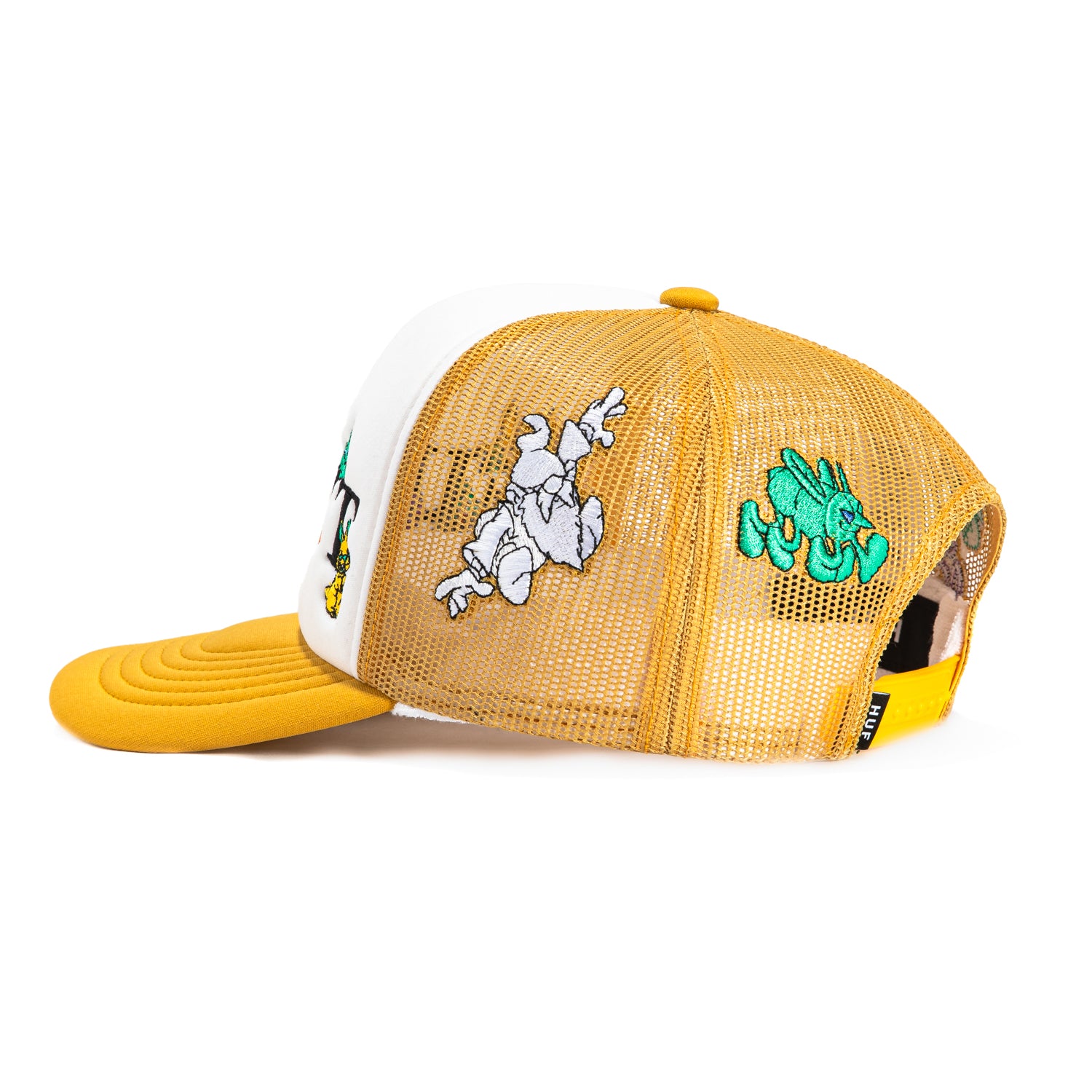 HUF F**k It Trip Foam Front Trucker Snapback Hat - White & Gold - Stylish Streetwear Cap for Skateboarding, Hip-Hop & Urban Fashion