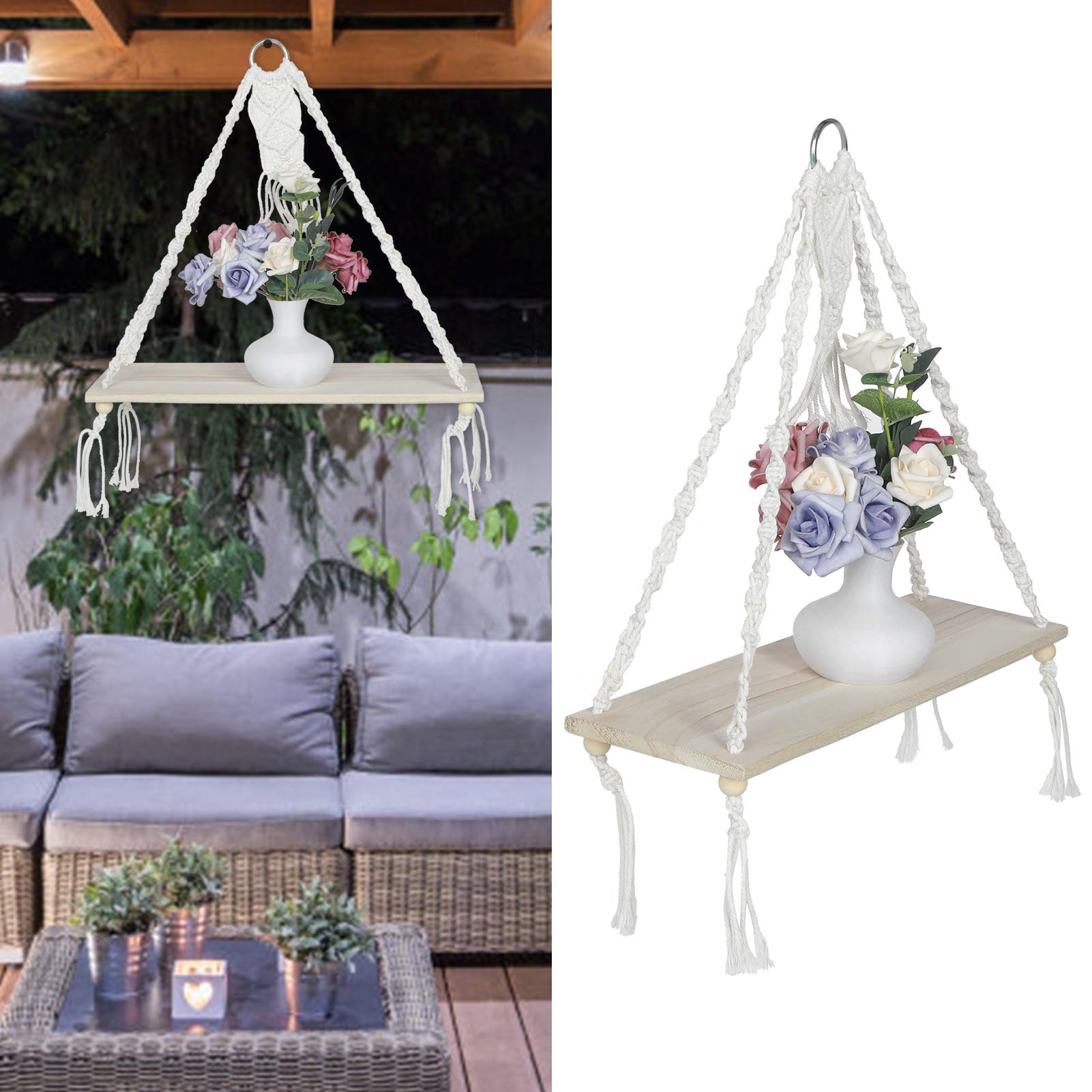 Durable Hand-Knitted Wall Plant Hanger - 45cm Blue Rope Flower Pot Holder for Home Decor, Indoor Plants, Balcony & Garden - Modern Boho Style Hanging Planter for Living Room, Bedroom & Flower Shops