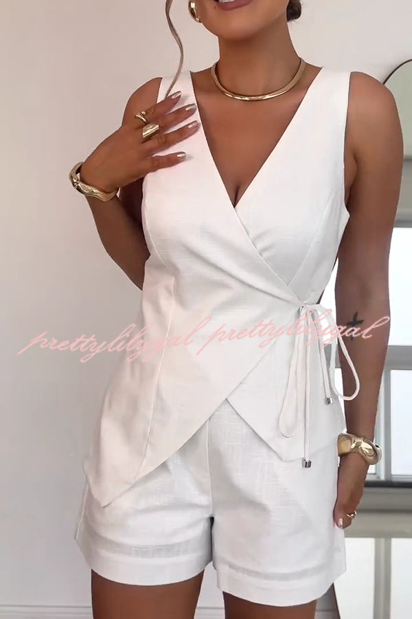 Women's Solid Color Casual Sleeveless V-Neck Top & Loose Shorts Set - Summer Outfit for Beach, Travel and Daily Wear