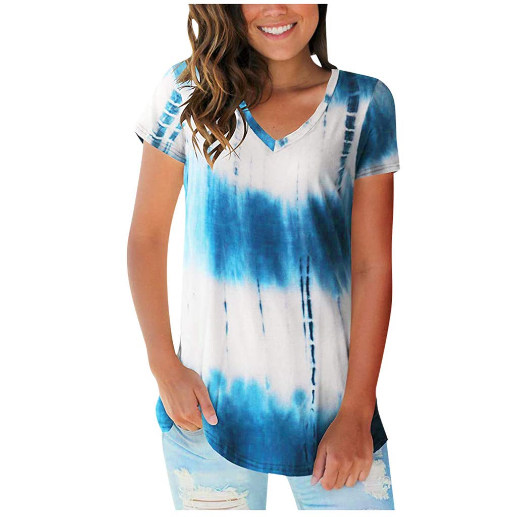 Women's Tie-Dye V-Neck T-Shirt - Soft Short Sleeve Casual Top for Summer | Perfect for Beach Outings, Music Festivals & Everyday Wear