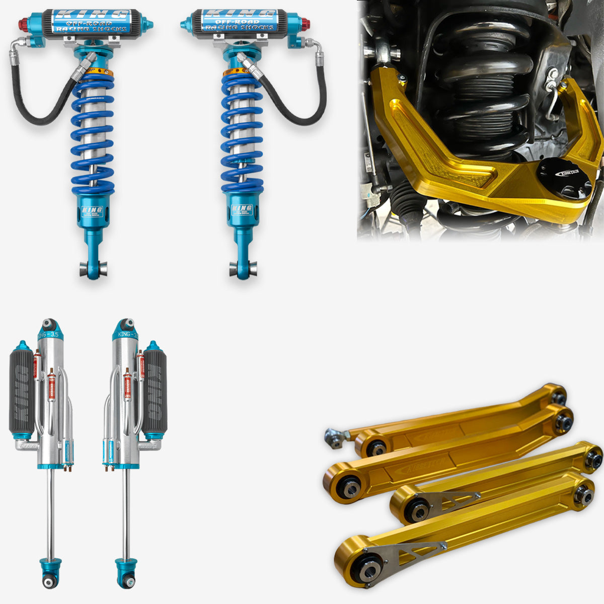 **2021-2023 Ram TRX King 3.0 RR Front Coilovers & 3.5 4-Tube BP Rear Shocks with Kibbetech UCA & Rear Suspension Combo Kit – Off-Road Performance Upgrade for Desert Racing & Overlanding**