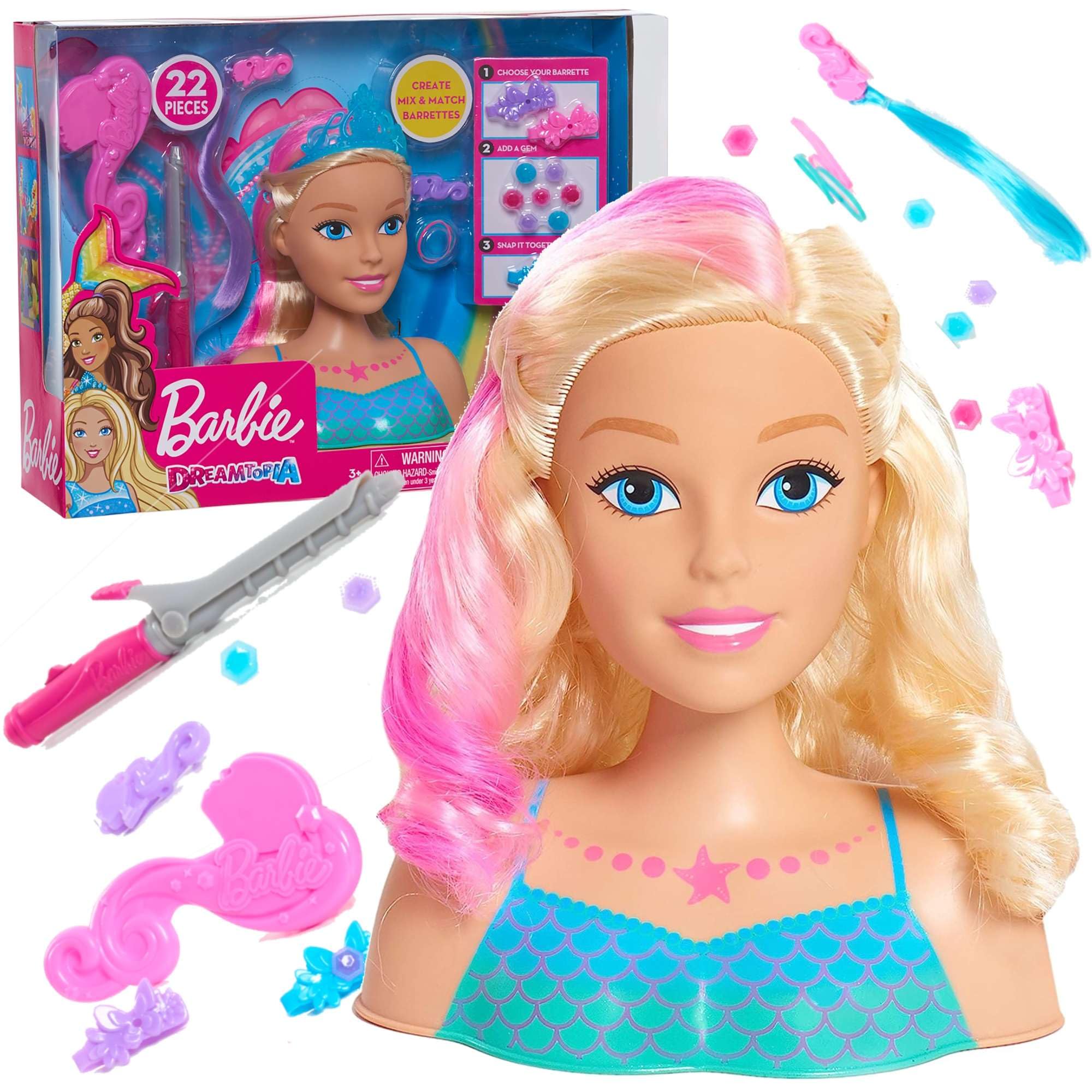 Barbie JP Dreamtopia Mermaid Styling Head with 22 Hair Styling Accessories - Perfect for Pretend Play, Birthday Gifts & Creative Hair Styling Fun
