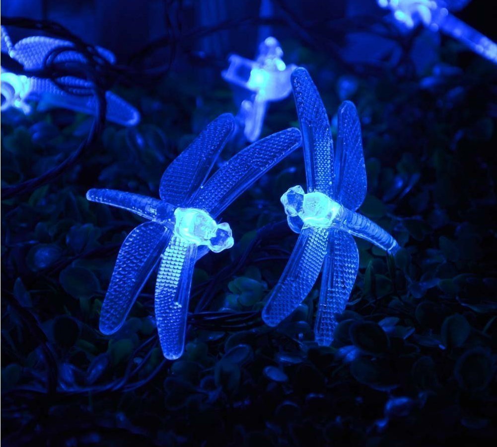 Solar Powered Dragonfly String Lights - 20ft Waterproof Outdoor Fairy Lights with 30 LED for Garden, Patio, Lawn & Holiday Decorations | Perfect for Christmas, Parties, Weddings & Home Decoration (Blue)