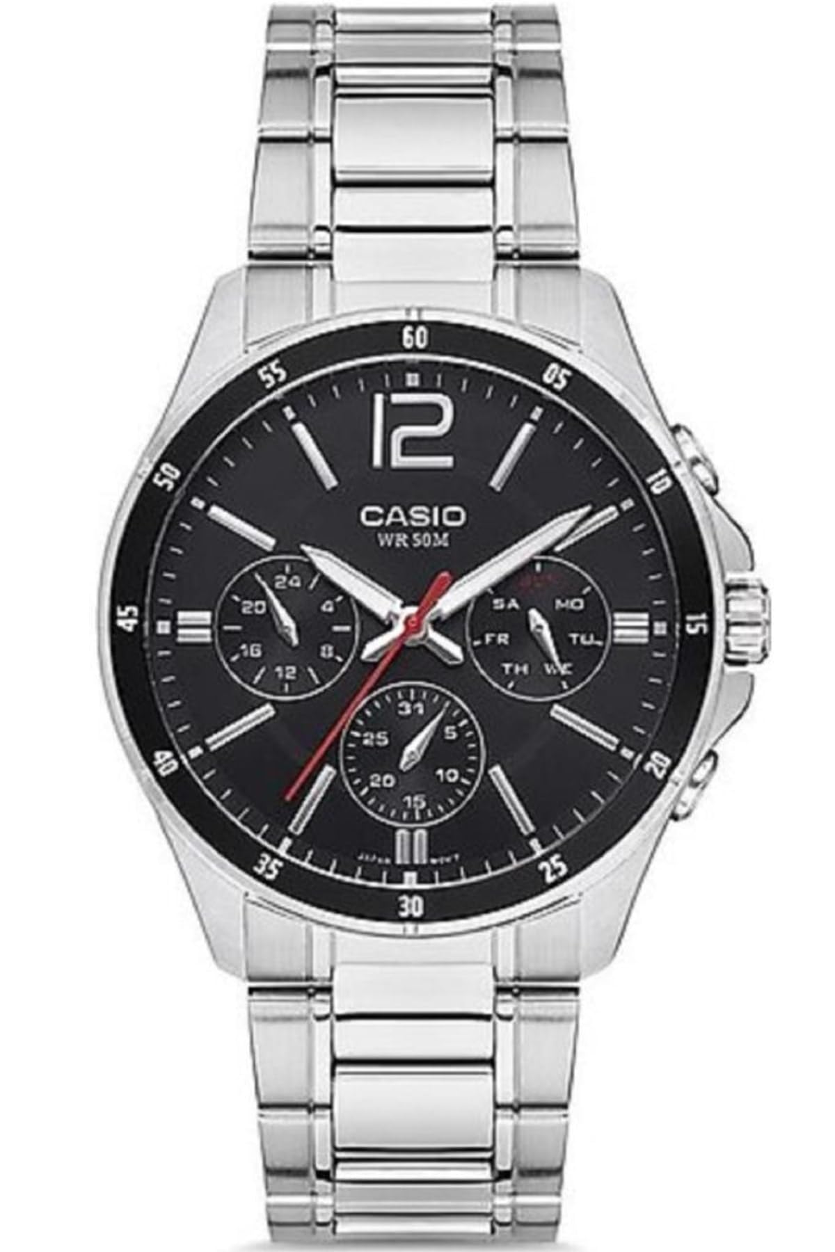 Casio Men's Analog Quartz Watch with Stainless Steel Strap MTP-1374D-1 - Silver & Black Bracelet for Business, Casual & Formal Wear | Water Resistant & Durable Timepiece