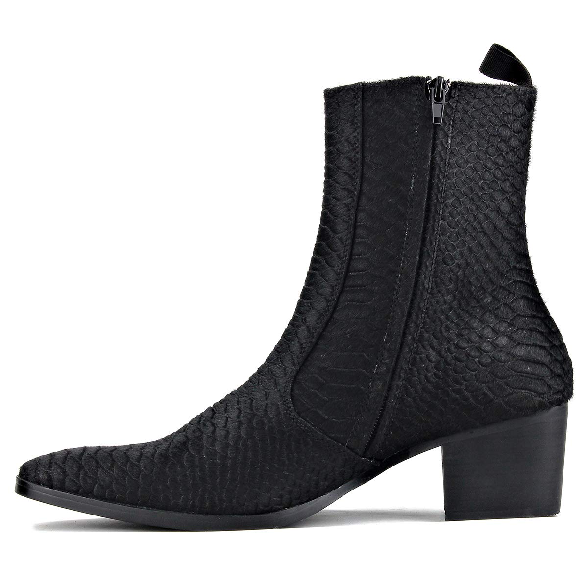 Premium Men's Chelsea Ankle Boots - Genuine Leather Crocodile Print & Pony Hair Chukka Boots with Side Zipper | Dress Boots for Business, Casual & Night Out (Style: JY021-A)
