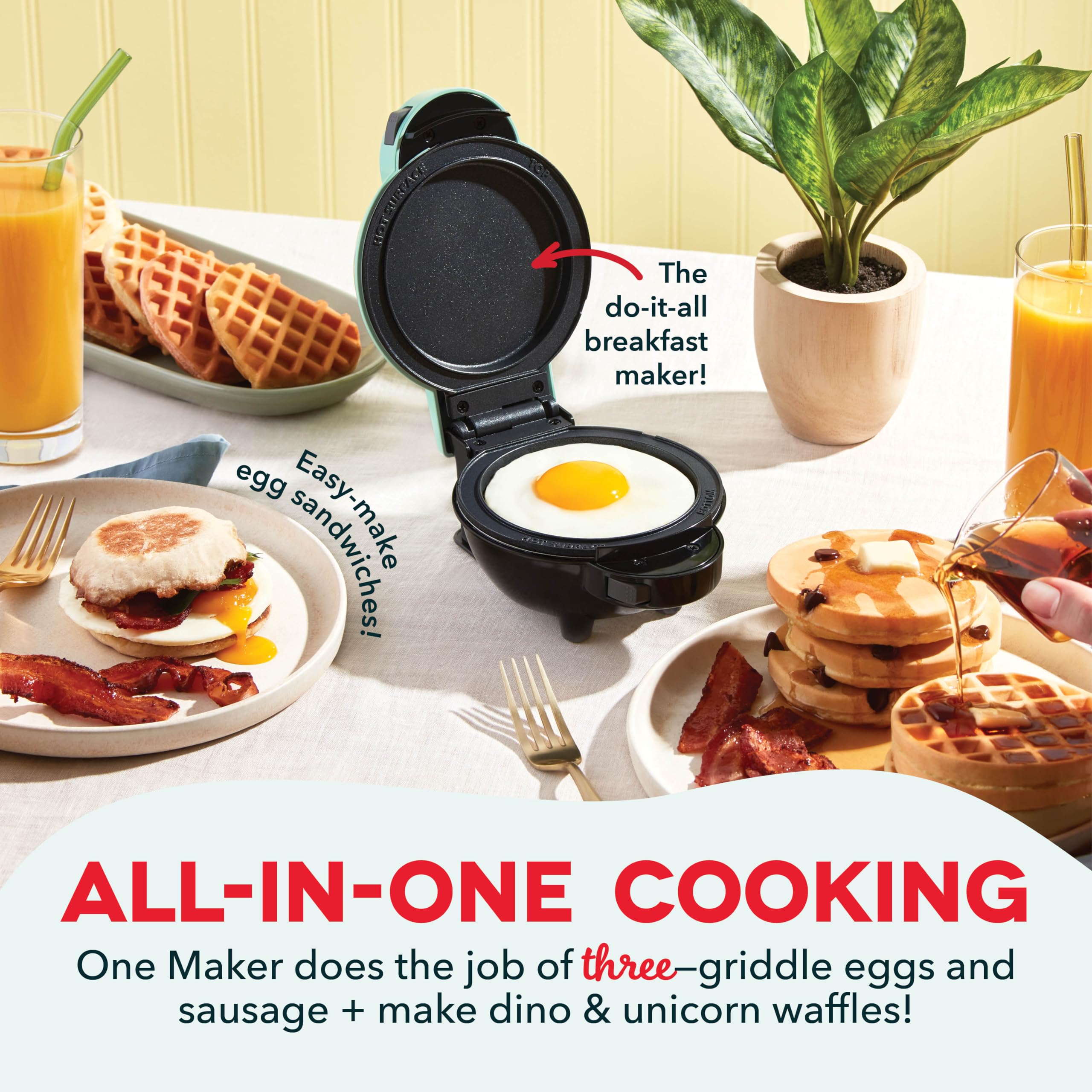 DASH Multimaker Mini System - 4-in-1 Waffle Maker with 6 Removable Nonstick Plates (4-inch), Compact Waffle Iron & Griddle for Kids & Families - Perfect for Breakfast, Snacks, and Party Treats - Aqua Color